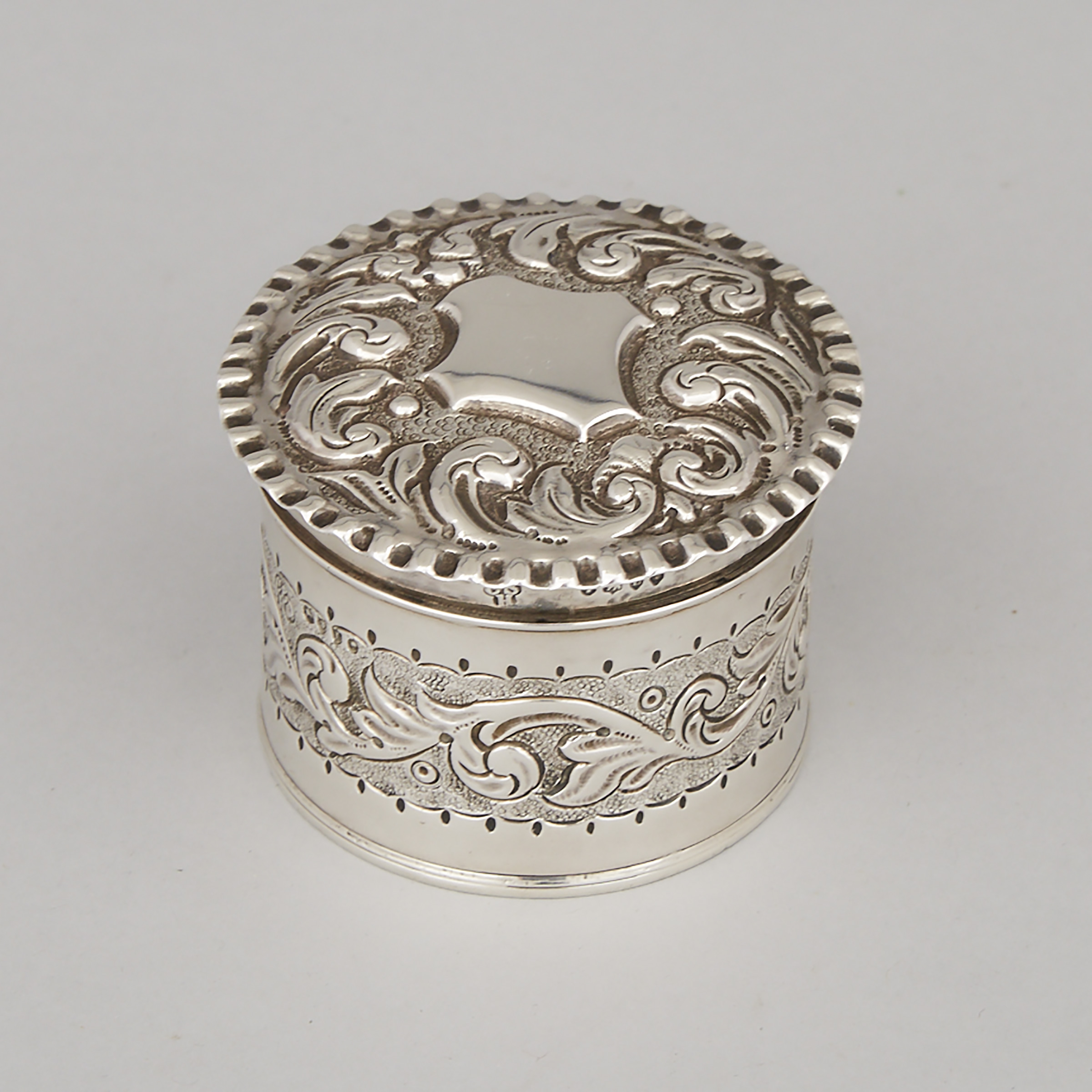 Victorian Silver Circular Box, Charles Stuart Harris, 1886
