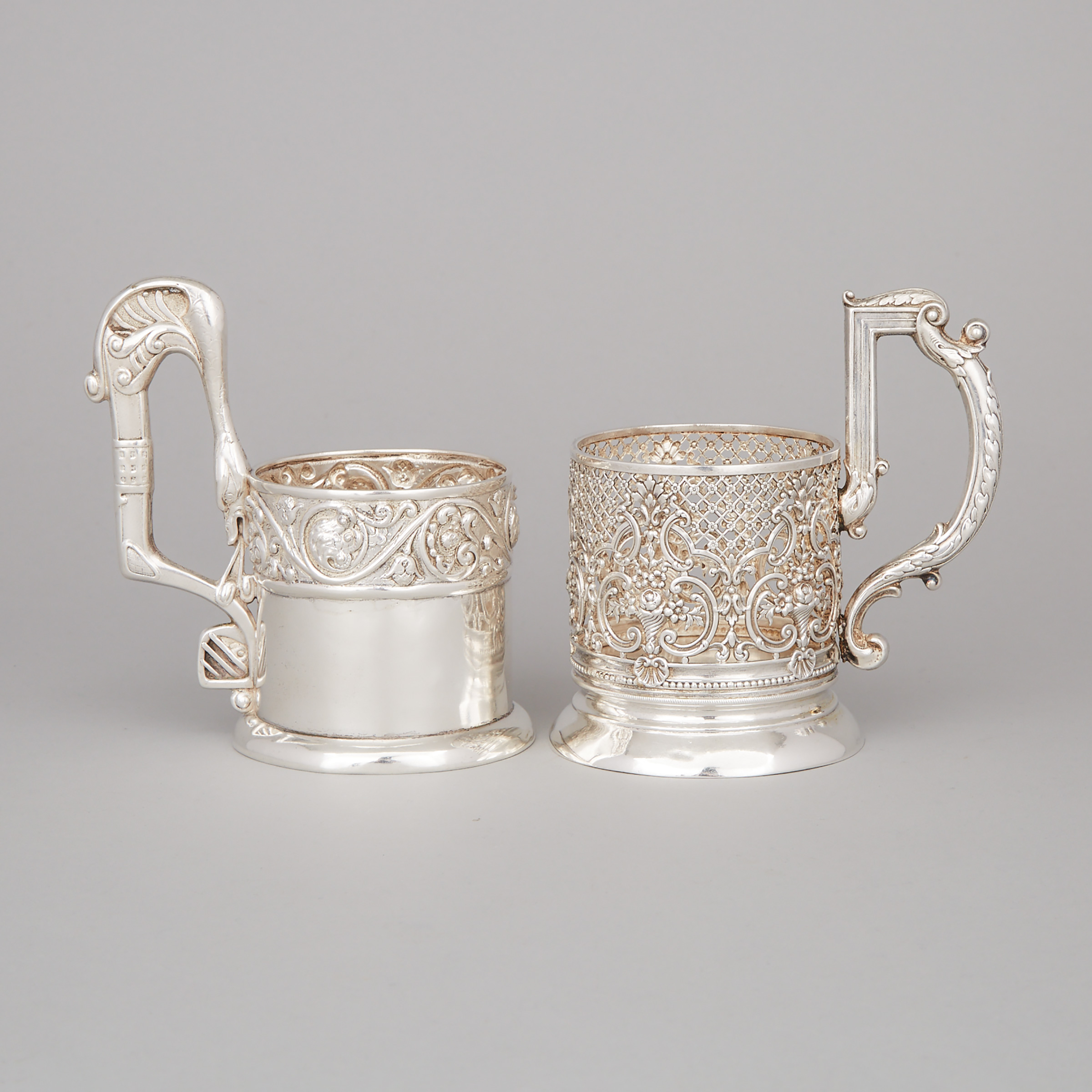 Two Russian Silver Tea Glass Holders, Moscow, c.1908-17