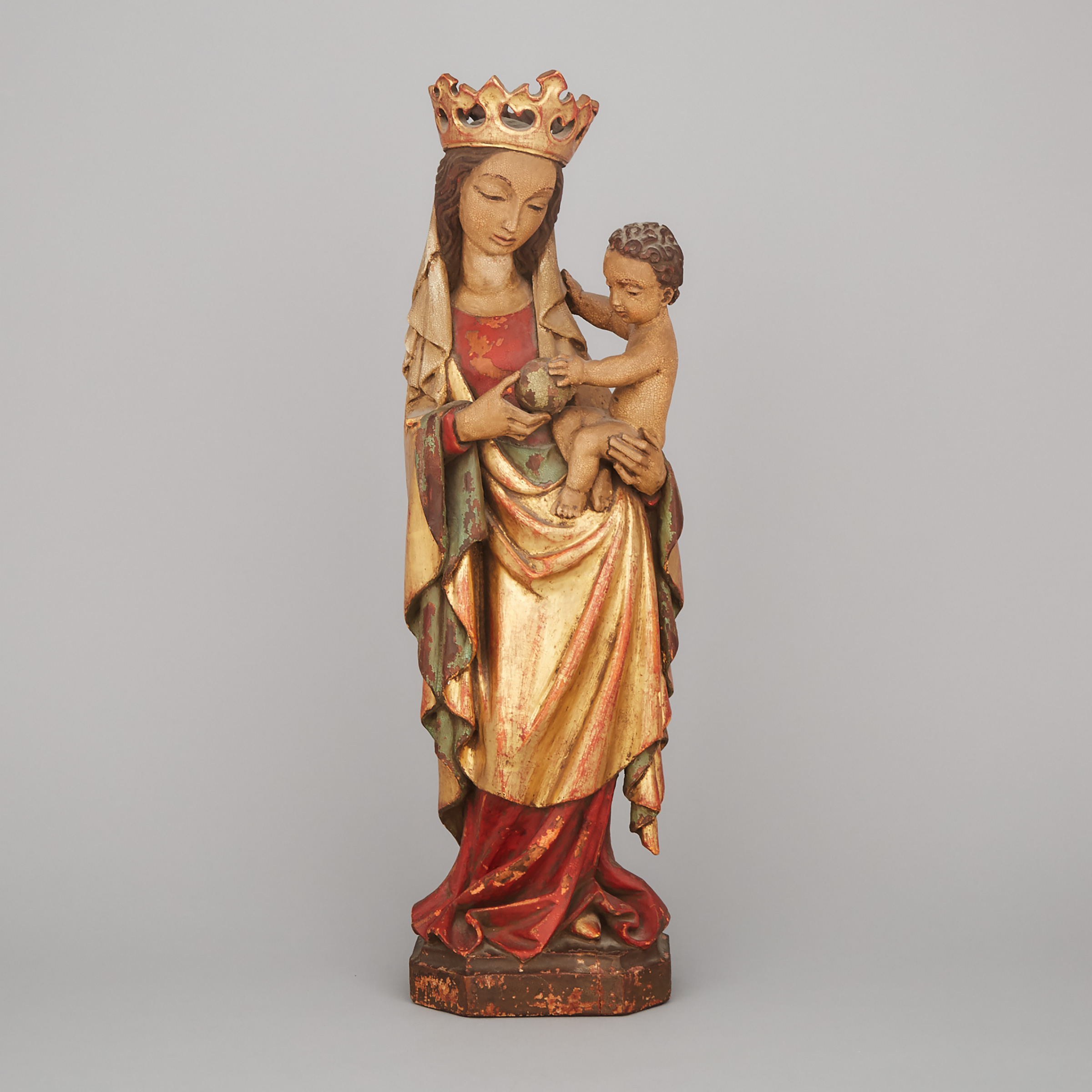 Italian Carved, Polychromed and Parcel Gilt Figure of Mary and Child, mid 20th century