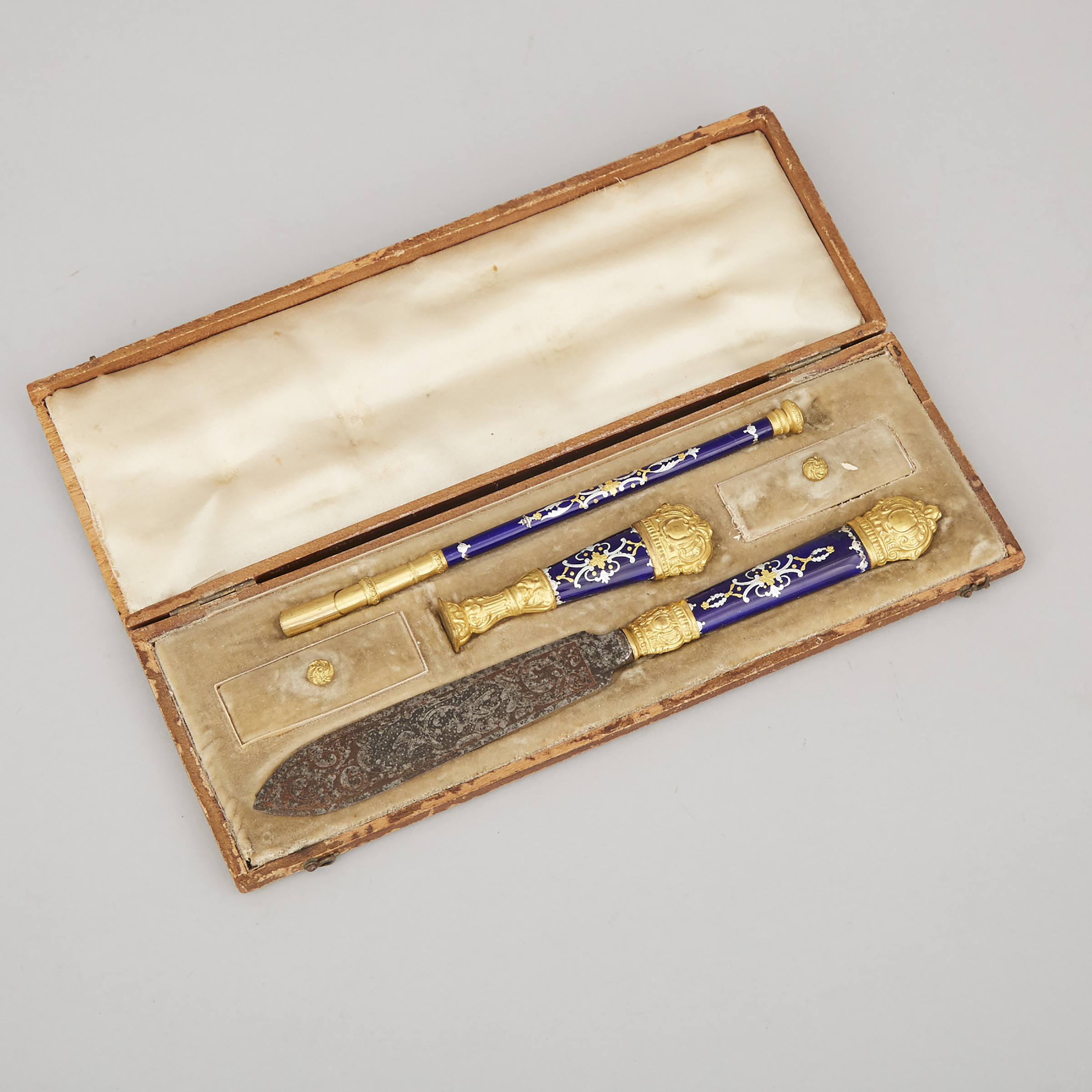 Continental Lady's Enamelled and Gilt Metal Writing Set, 19th century