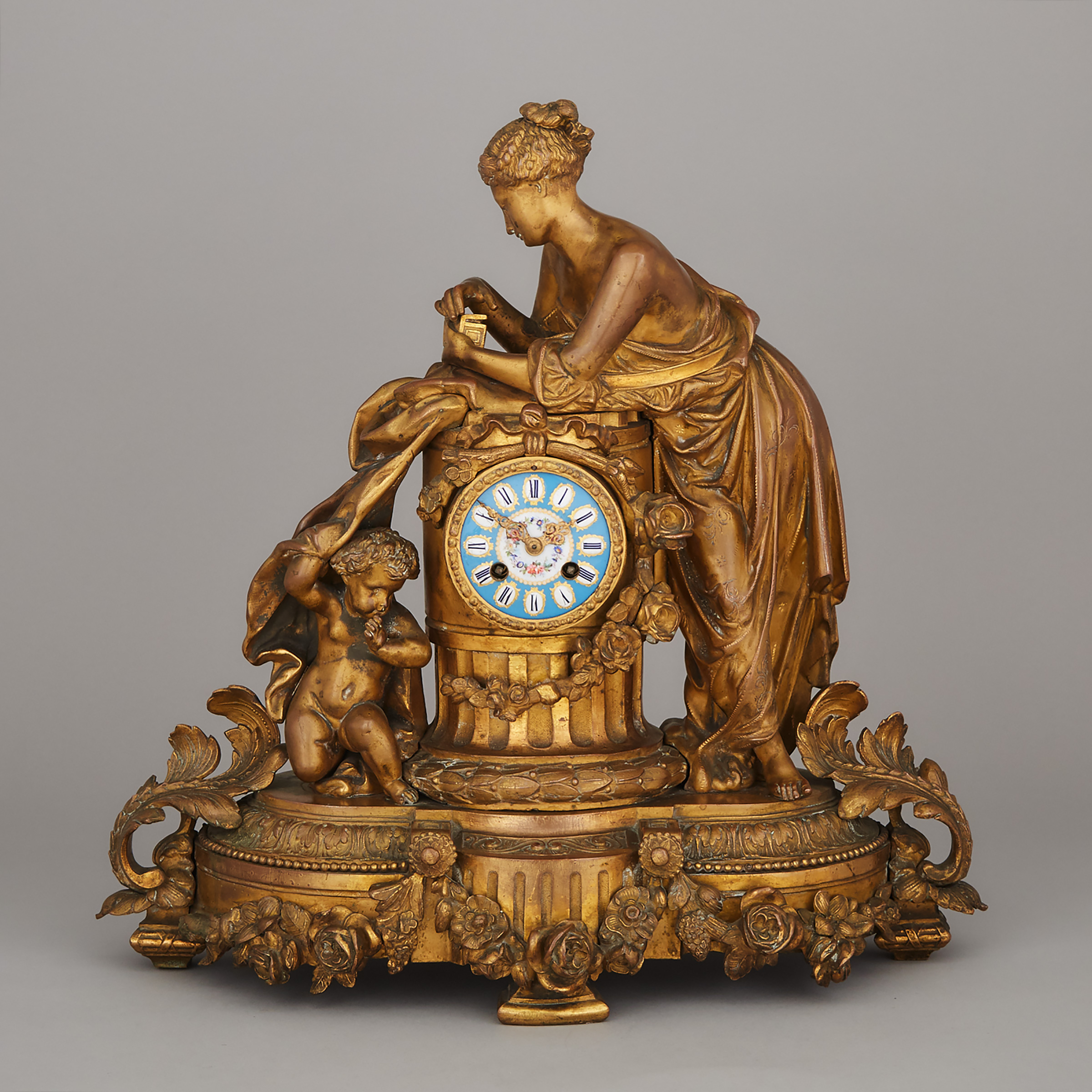 Napoleon III Gilt Metal Figural Mantel Clock, mid 19th century