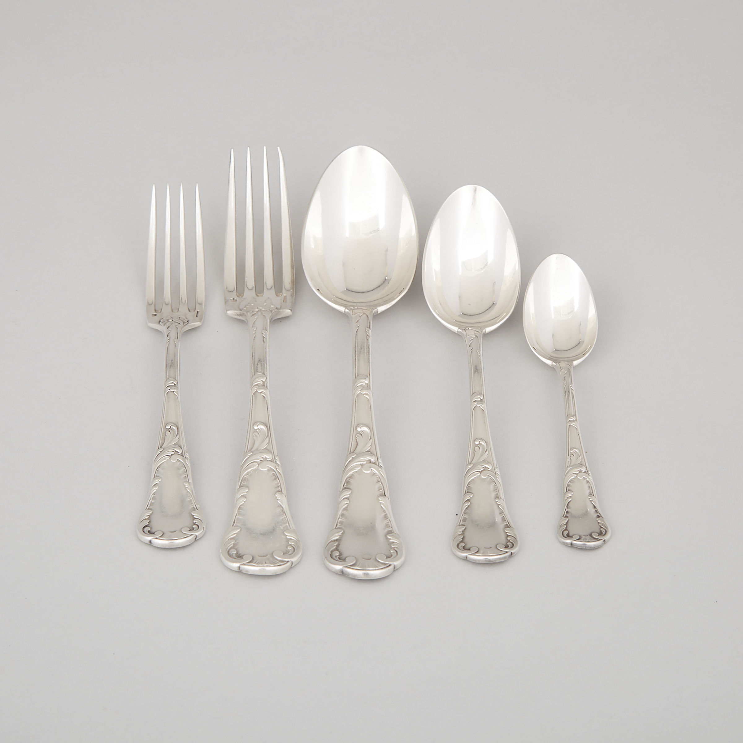 French Silver Plated 'Louis XV Chrysanthemum' Pattern Flatware, Christofle, early 20th century