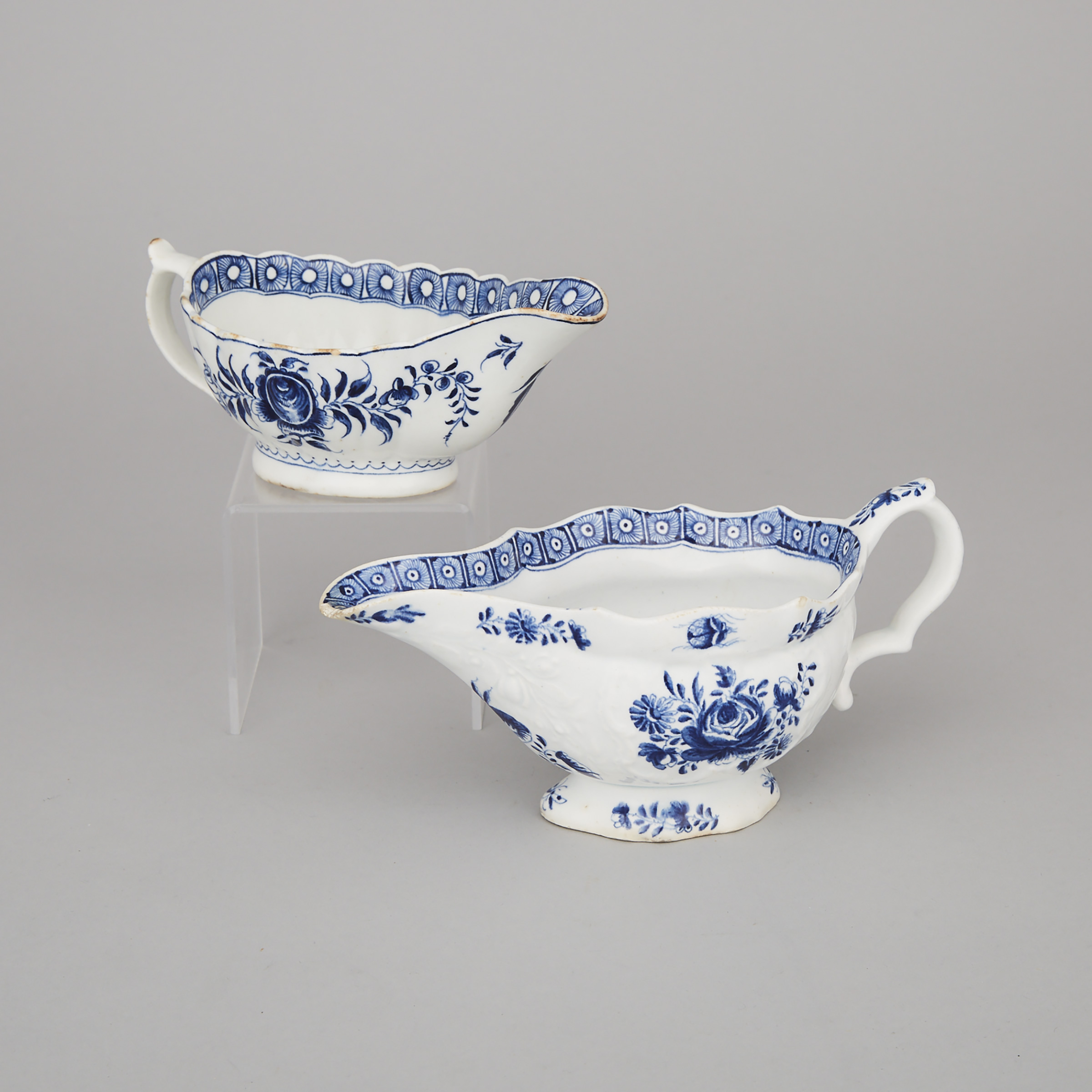 Two Bow Blue and White Sauce Boats, c.1765