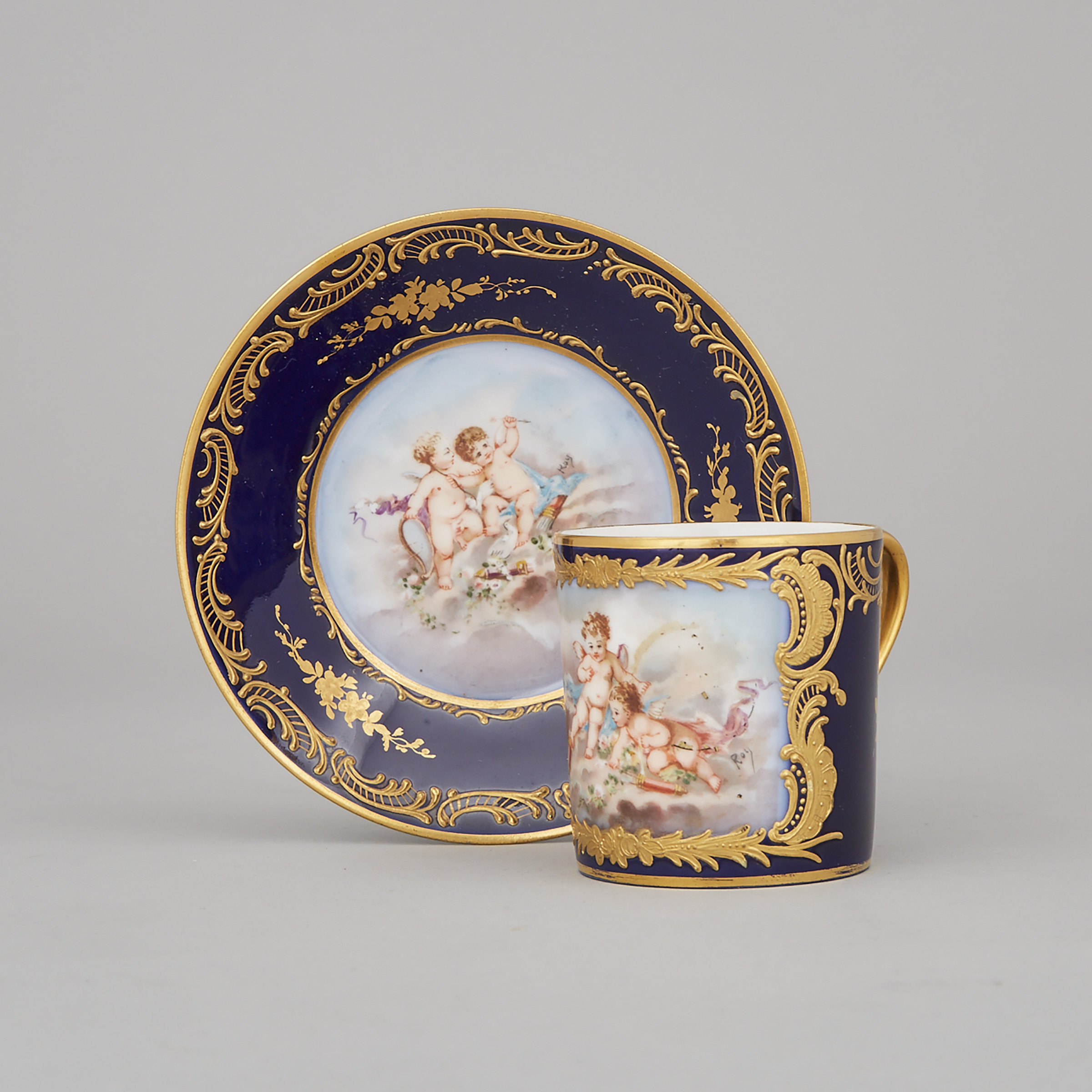 'Sèvres' Blue Ground Coffee Can and Saucer, c.1900