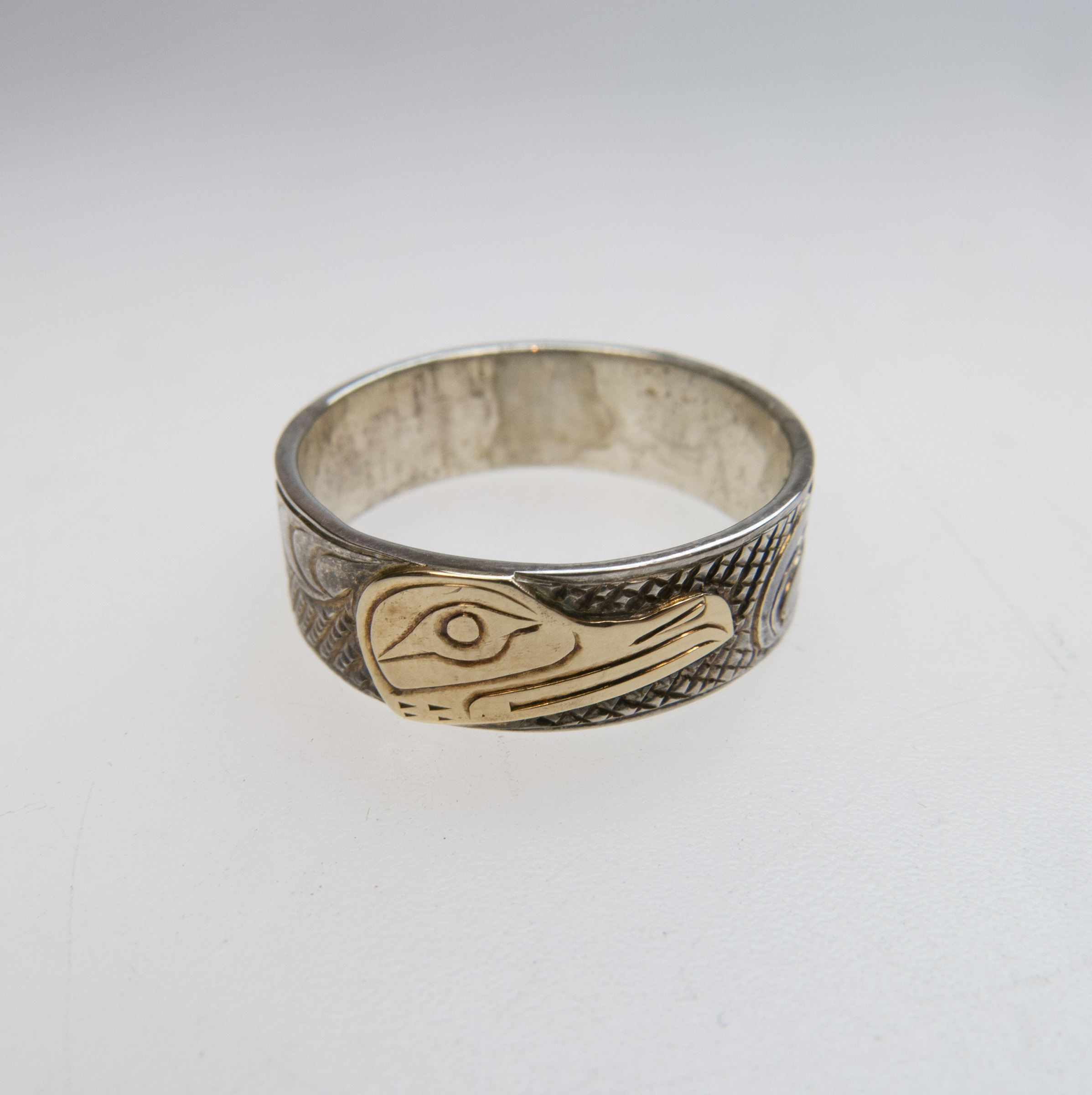 Lloyd Wadhams Jr. Kwakwaka'wakw Nation Sterling Silver Ring With Gold Overlay
