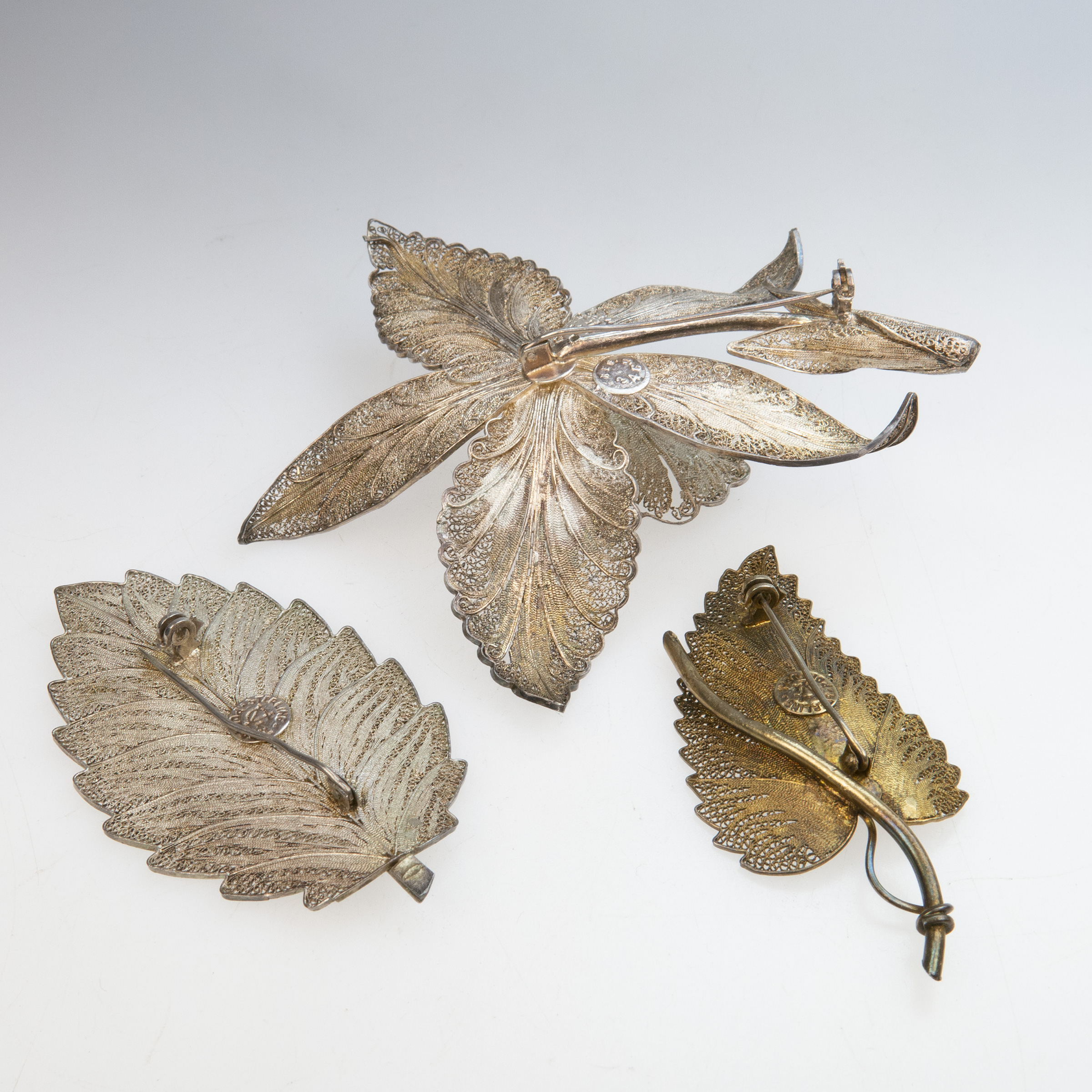 Three Portuguese Sterling Silver Filigree Brooches