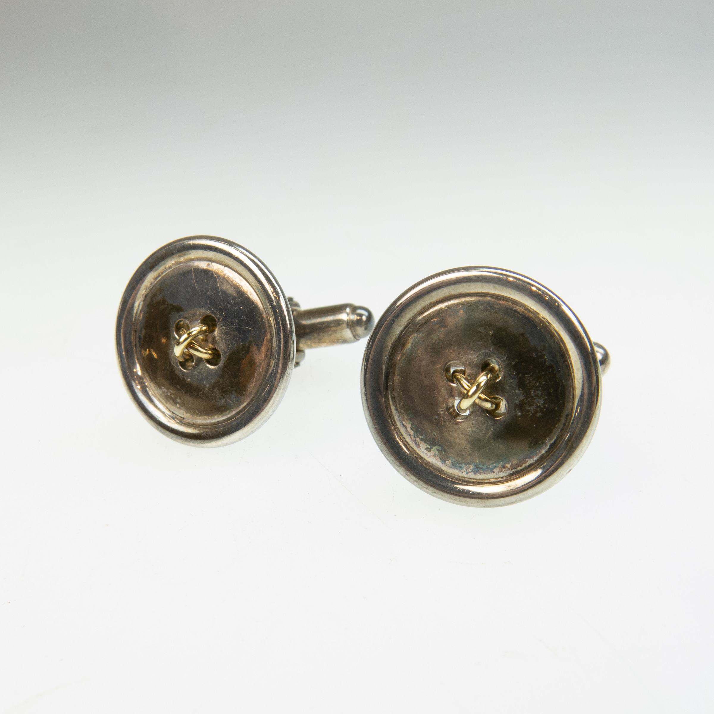 Pair Of Tiffany & Co. Sterling Silver And 18k Yellow Gold Button Cufflinks