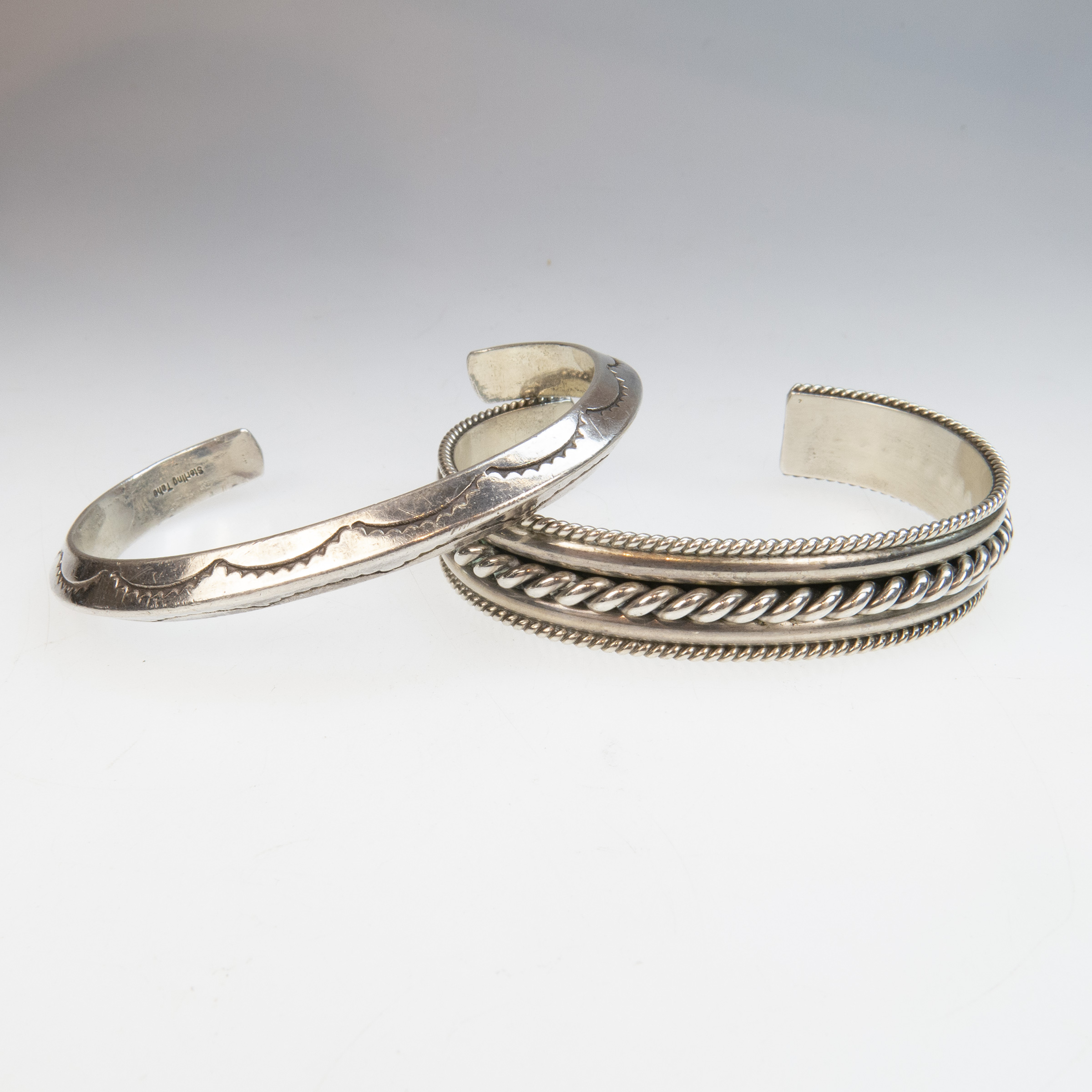 Two Tahe Navajo Sterling Silver Open Cuff Bangles