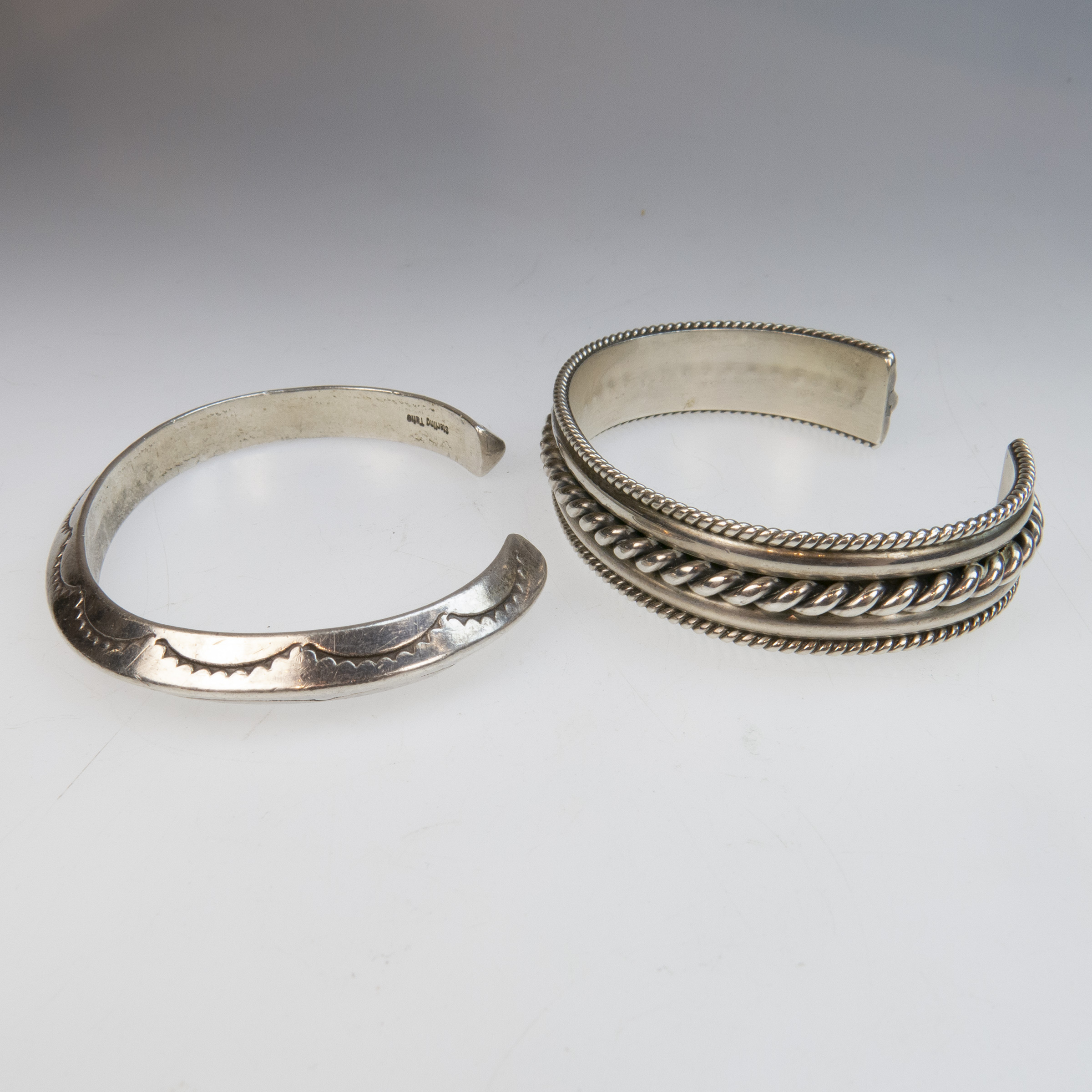 Two Tahe Navajo Sterling Silver Open Cuff Bangles