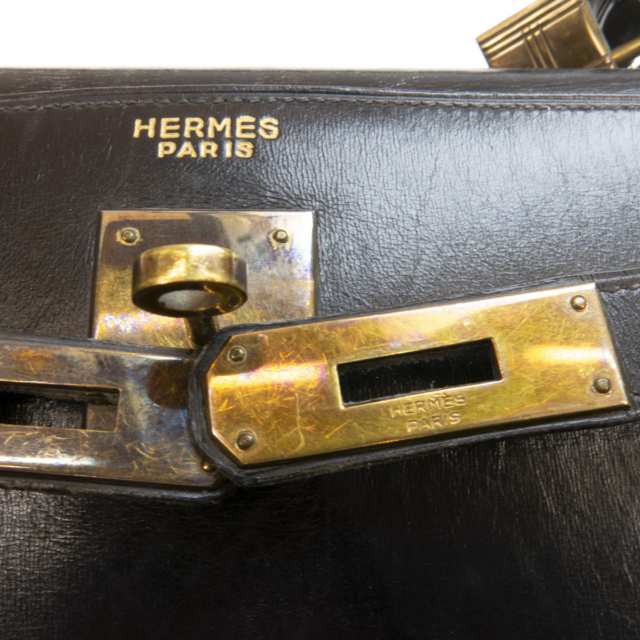 Hermes Kelly Top Handle Black Leather Bag