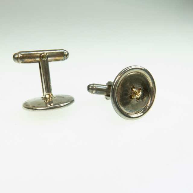 Pair Of Tiffany & Co. Sterling Silver And 18k Yellow Gold Button Cufflinks