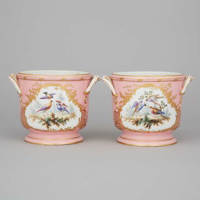 Pair of 'Sèvres' Pink Ground Cachepots, 19th century