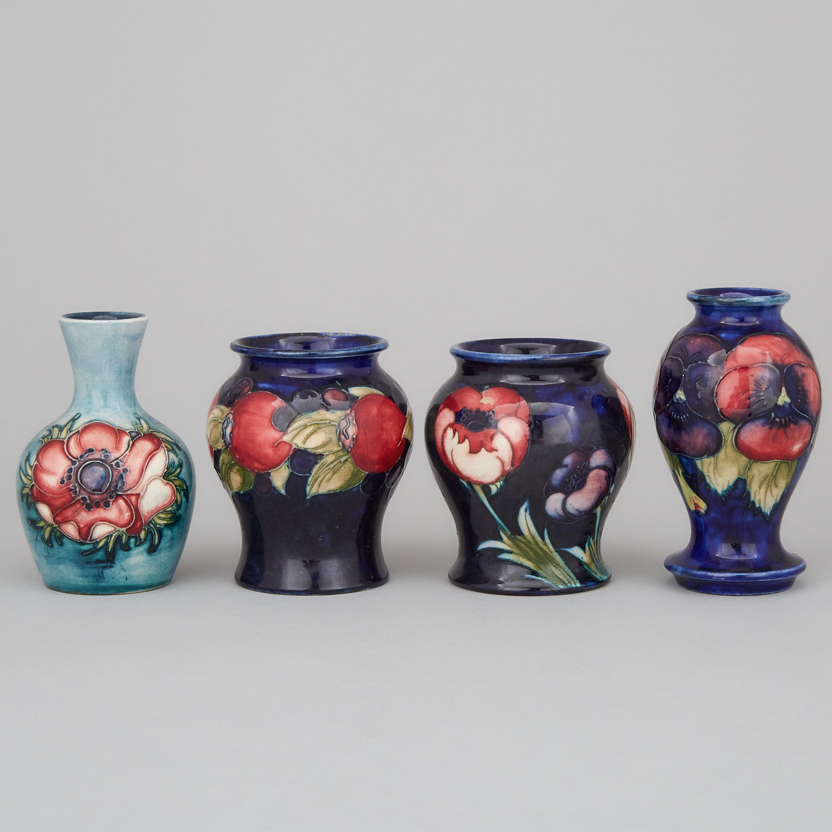 Four Moorcroft Small Vases, 20th century