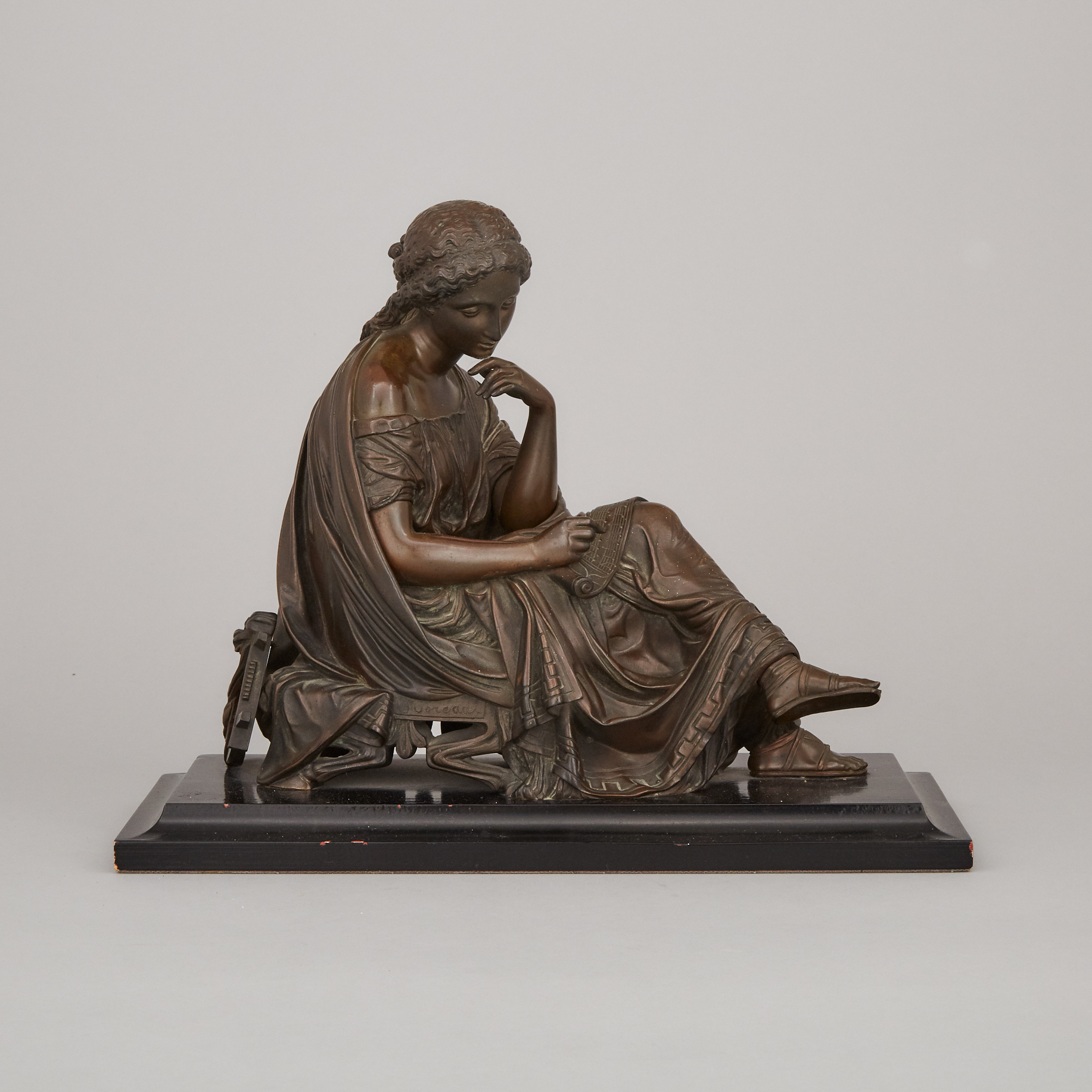 French School Patinated Bronze Figure of a Seated Muse, 19th century