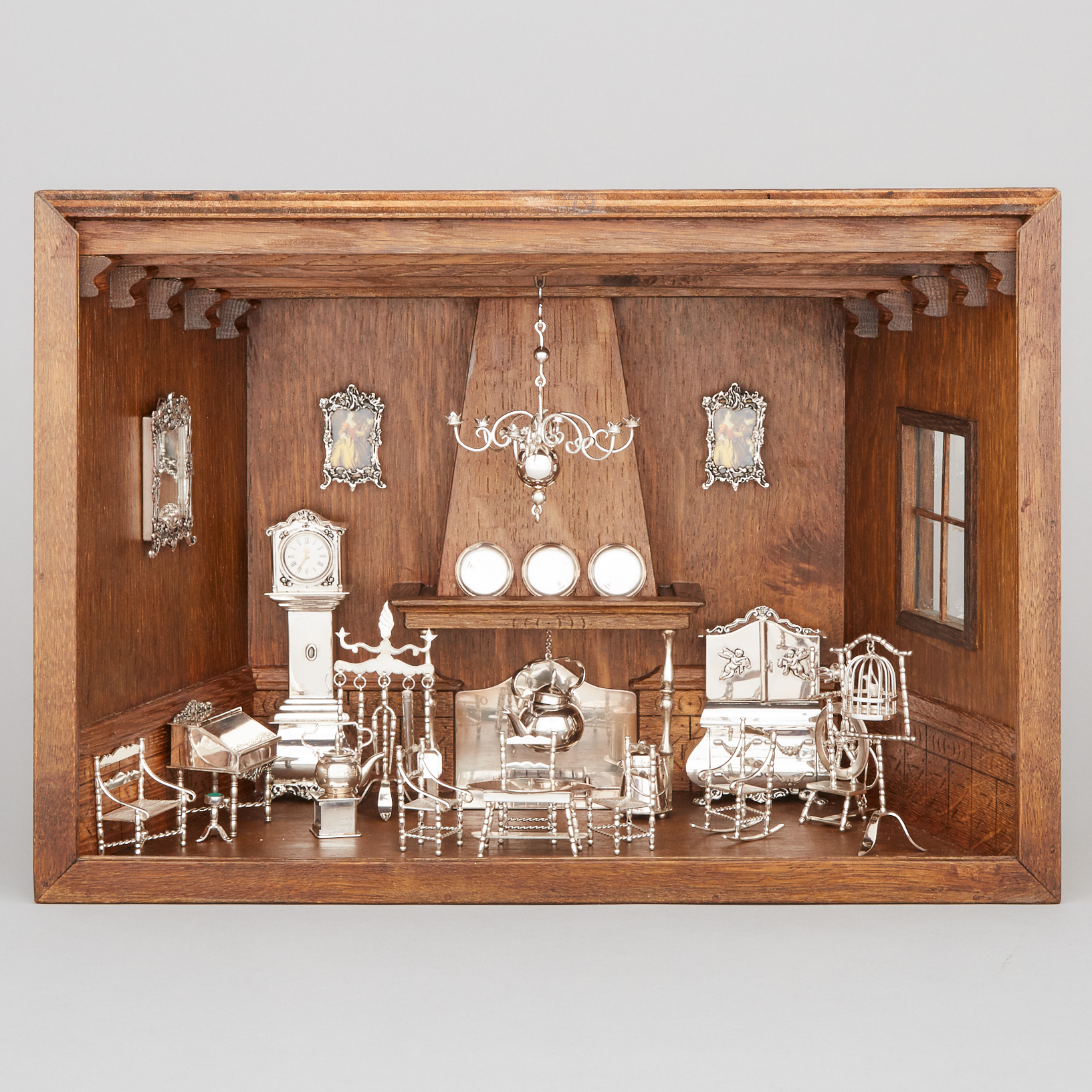 Dutch Silver Miniature Living Room Diorama, H. Hooijkaas, Schoonhoven, 20th century