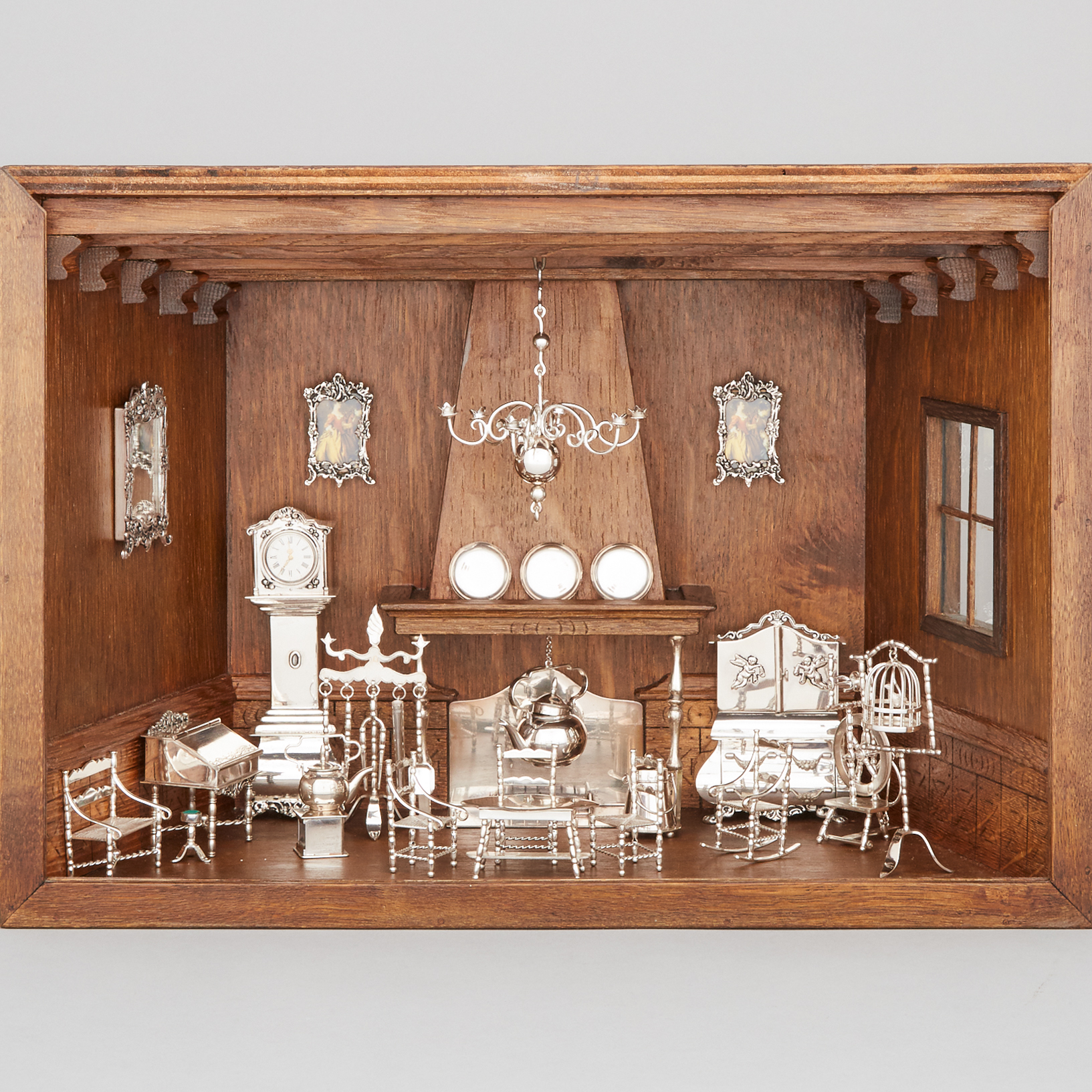 Dutch Silver Miniature Living Room Diorama, H. Hooijkaas, Schoonhoven, 20th century