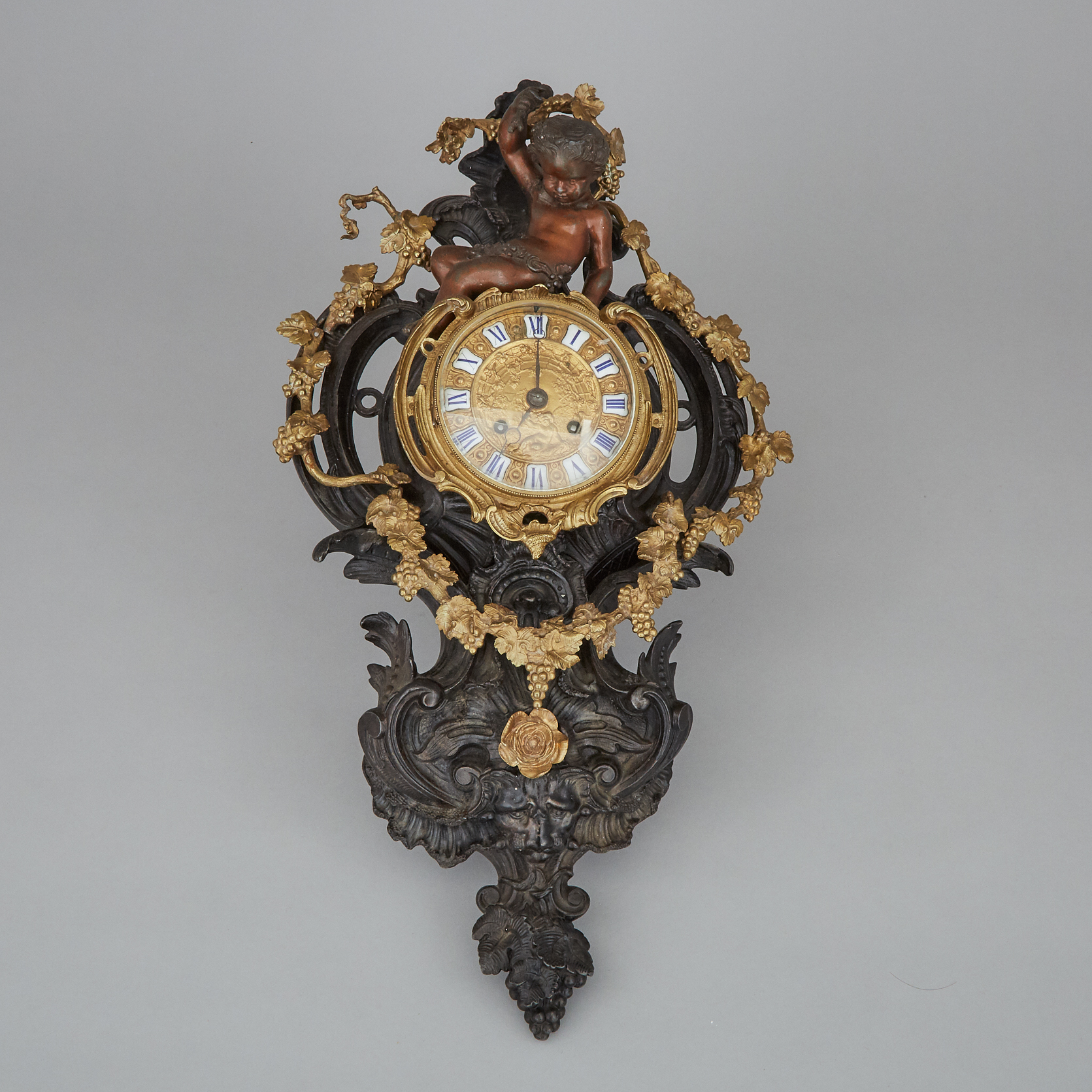 French Gilt and Patinated Bronze Cartel Clock, c.1900