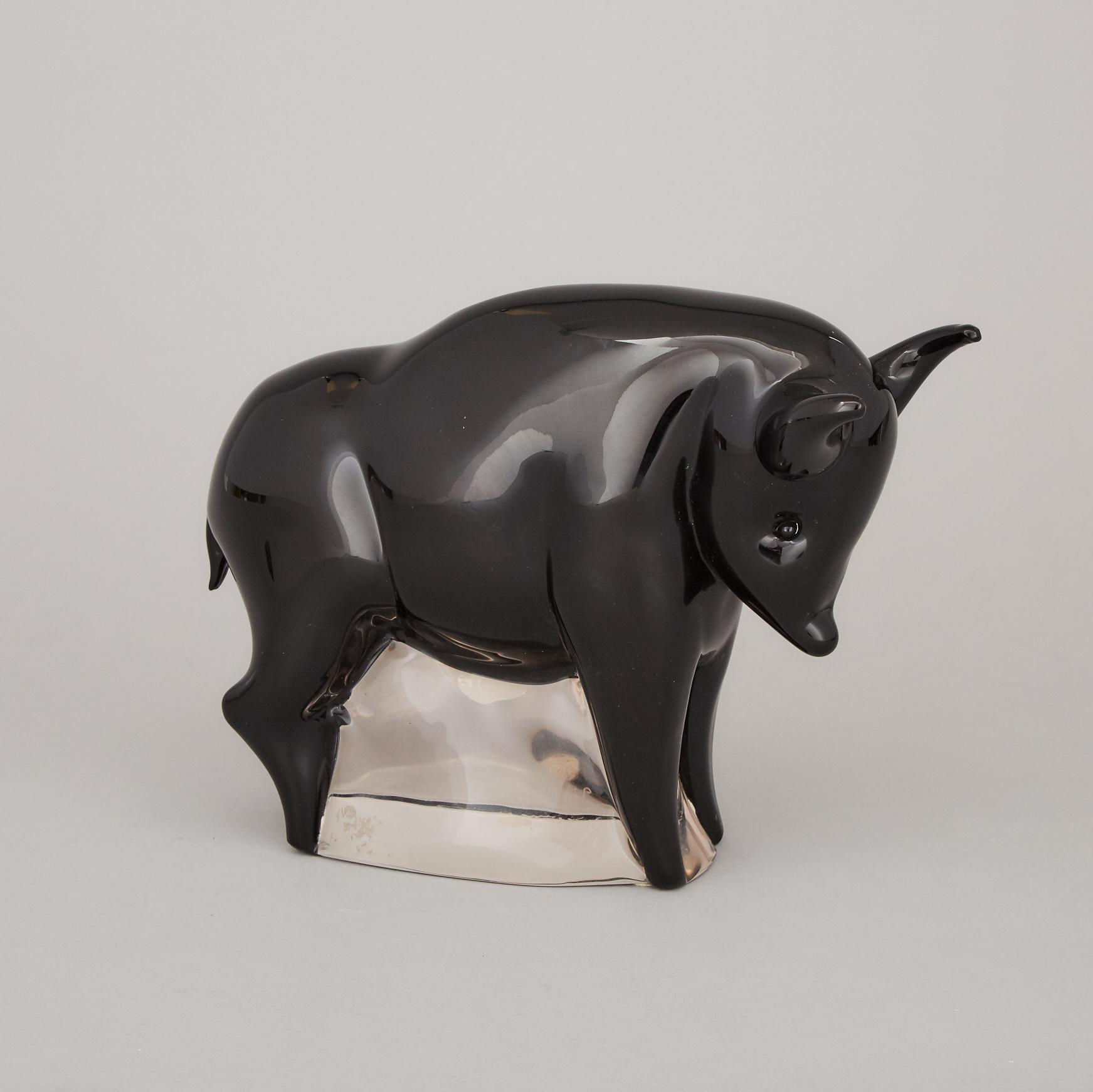 Archimide Seguso Glass Black Bull, late 20th century