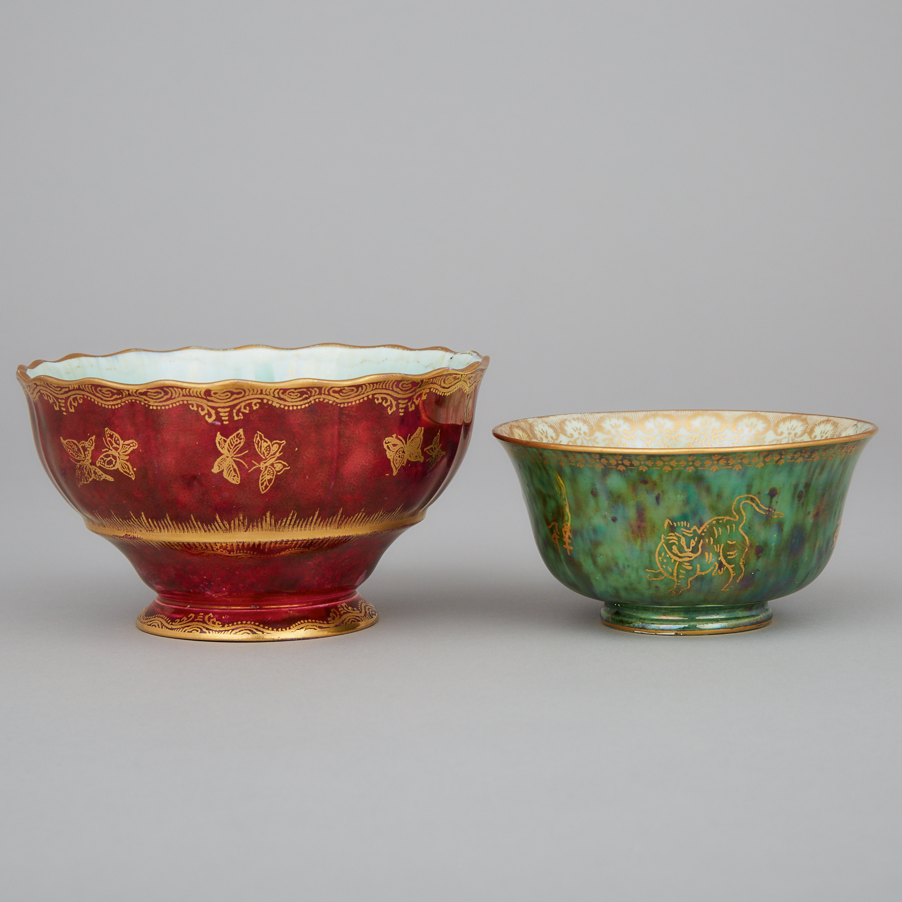 Two Wedgwood Butterfly or Dragon Lustre Small Bowls, 1920s