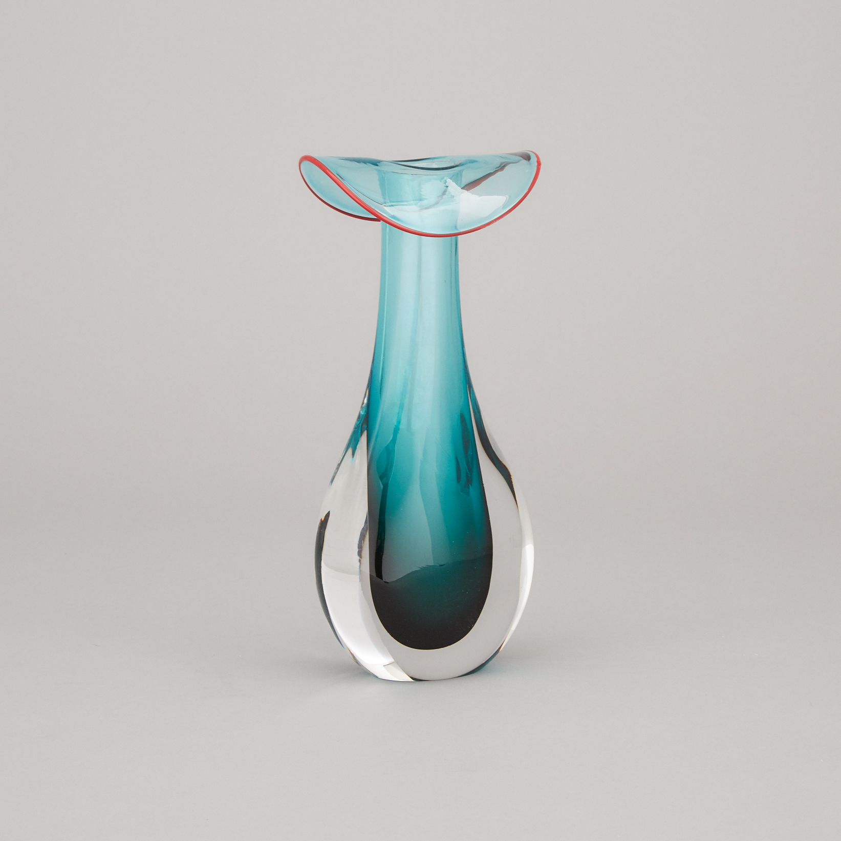Toan Klein (American/Canadian, b.1949), Blue Green Glass Vase with Red Lip, 1995