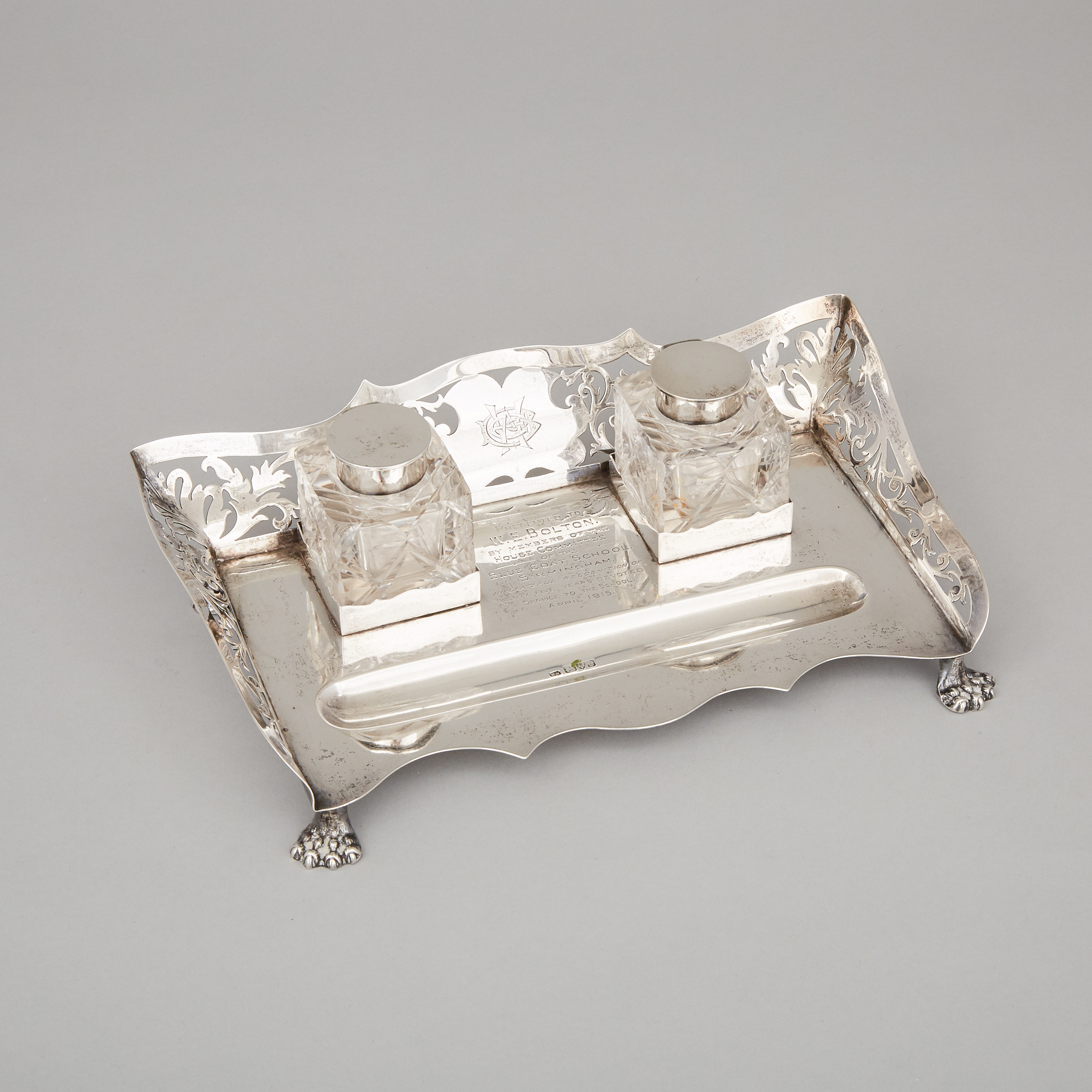 Edwardian Silver Inkstand, William Neale, Chester, 1905