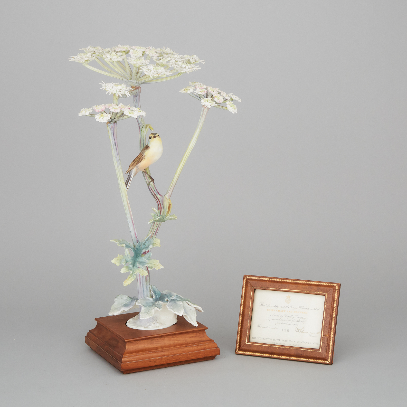 Royal Worcester ‘Chiff Chaff and Hogweed’ Bird Model, 198/500, Dorothy Doughty, 1964
