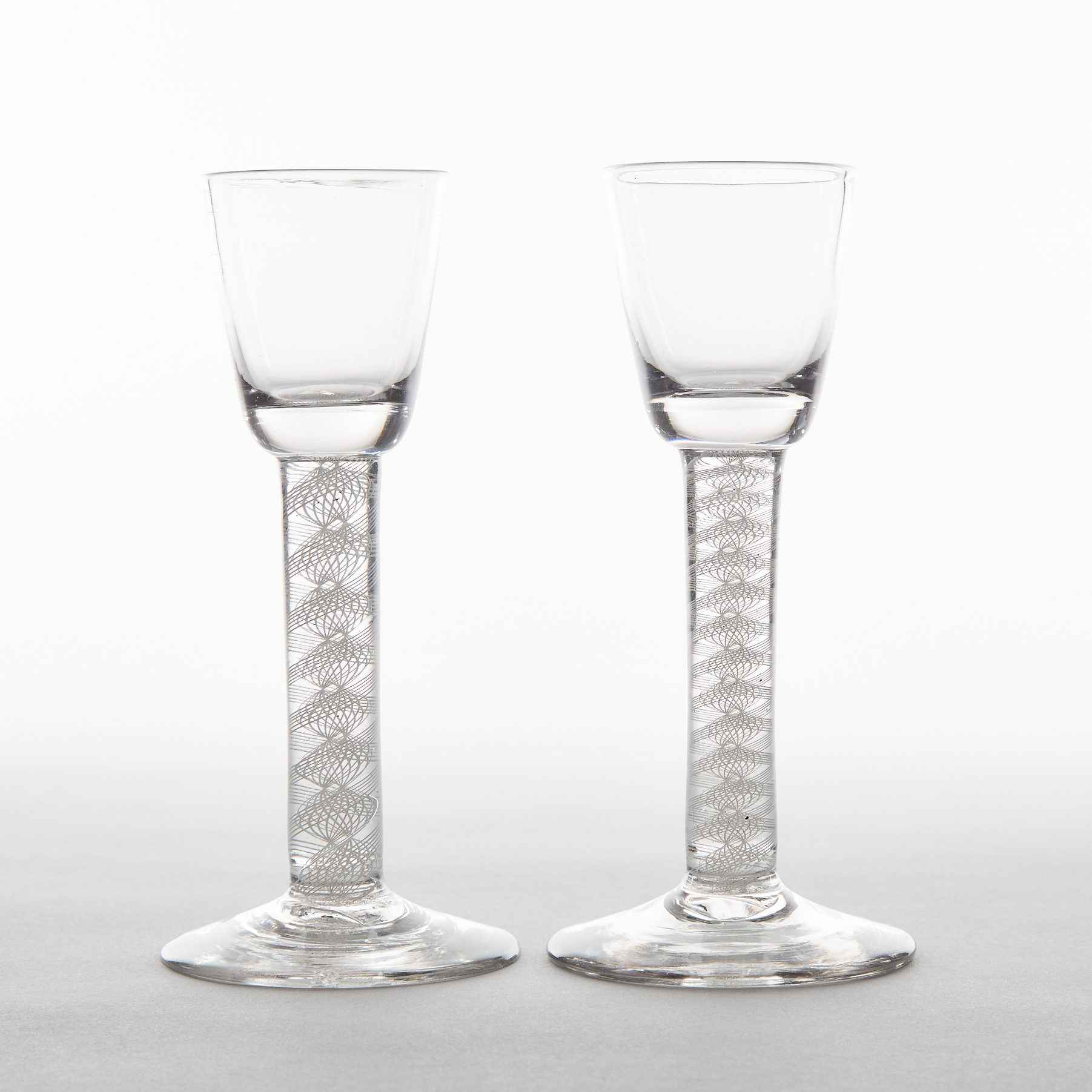 Pair of  English Opaque Twist Stemmed Wine Glasses, c.1760-80