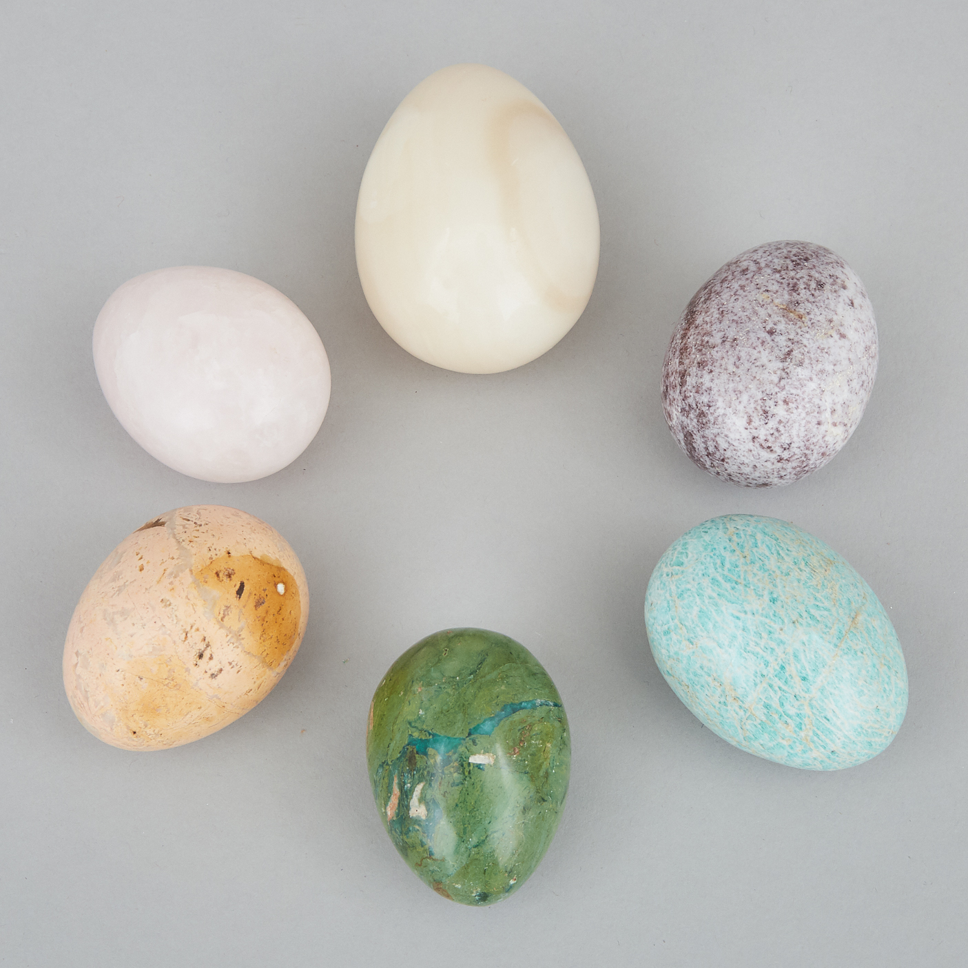 Six Hardstone Eggs, 20th century