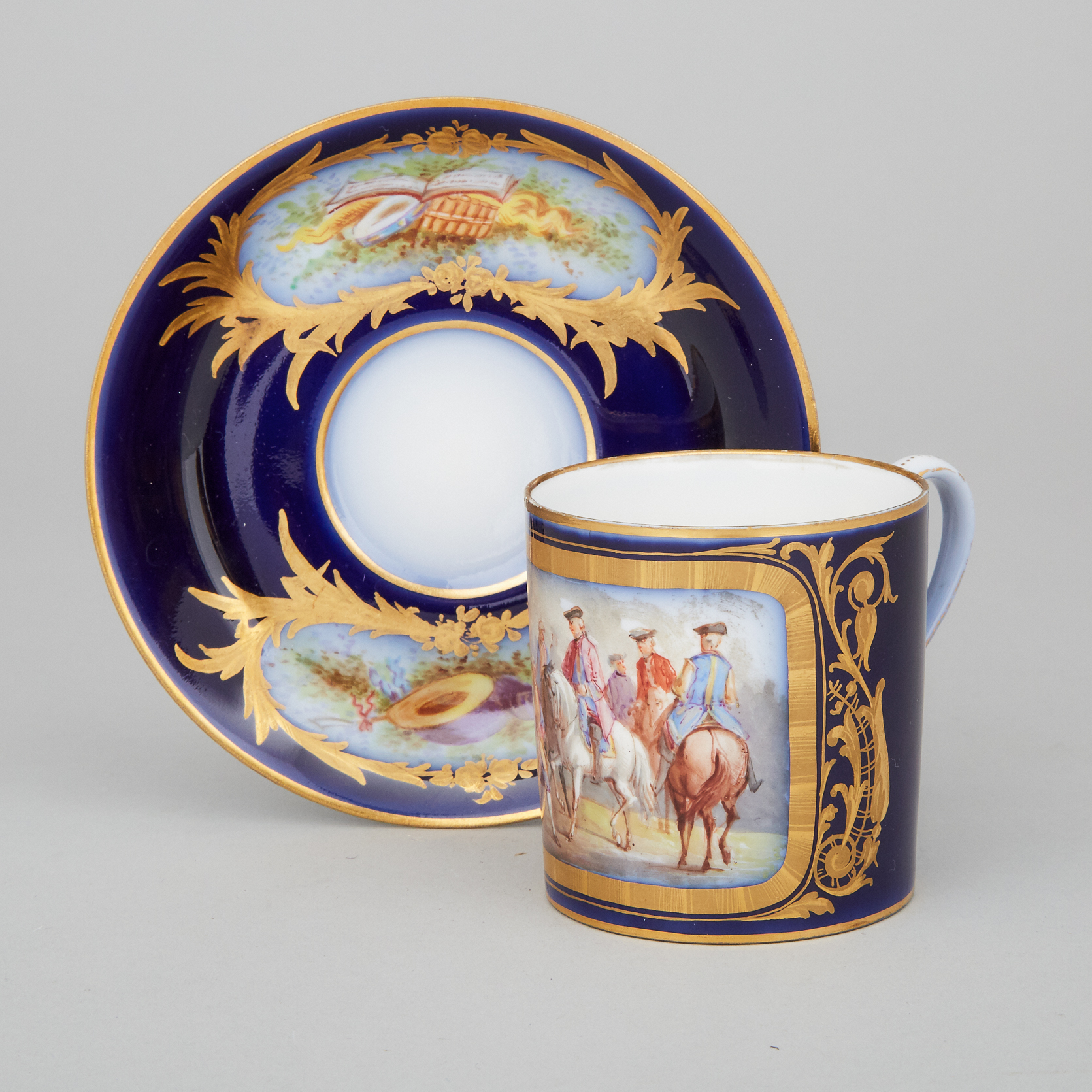 'Sèvres' Blue Ground Coffee Can and a Saucer, 19th century