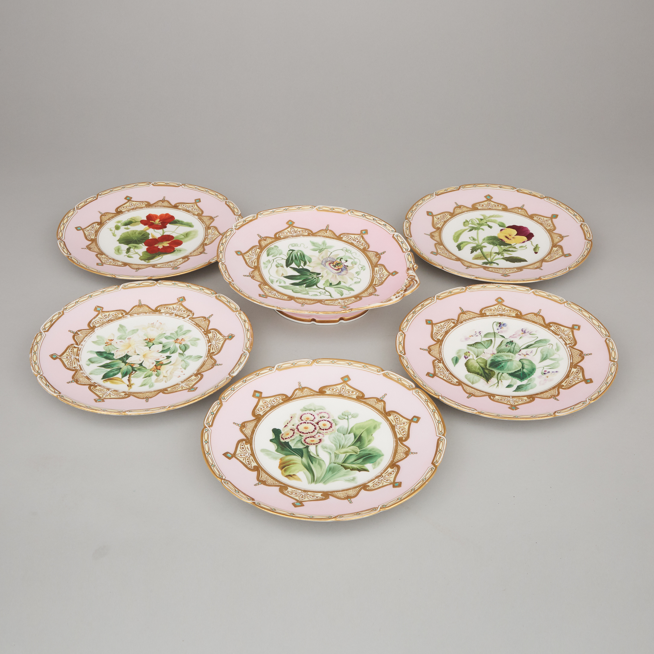 English Porcelain Botanical Dessert Service, mid-19th century