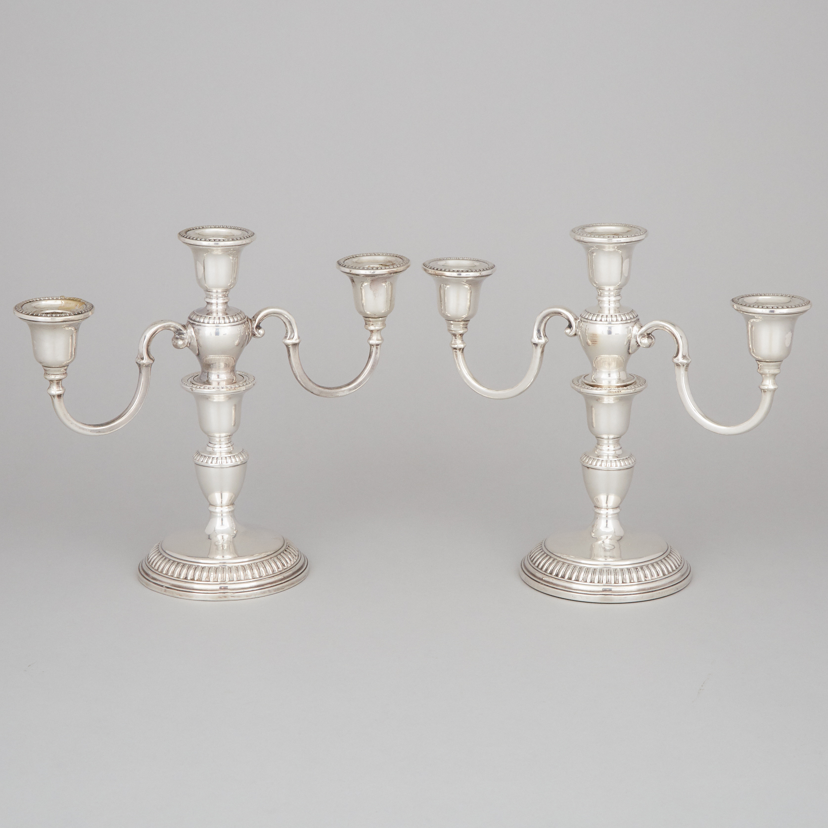 Pair of Canadian Silver Three-Light Candelabra, Henry Birks & Sons, Montreal, Que., 1904-24