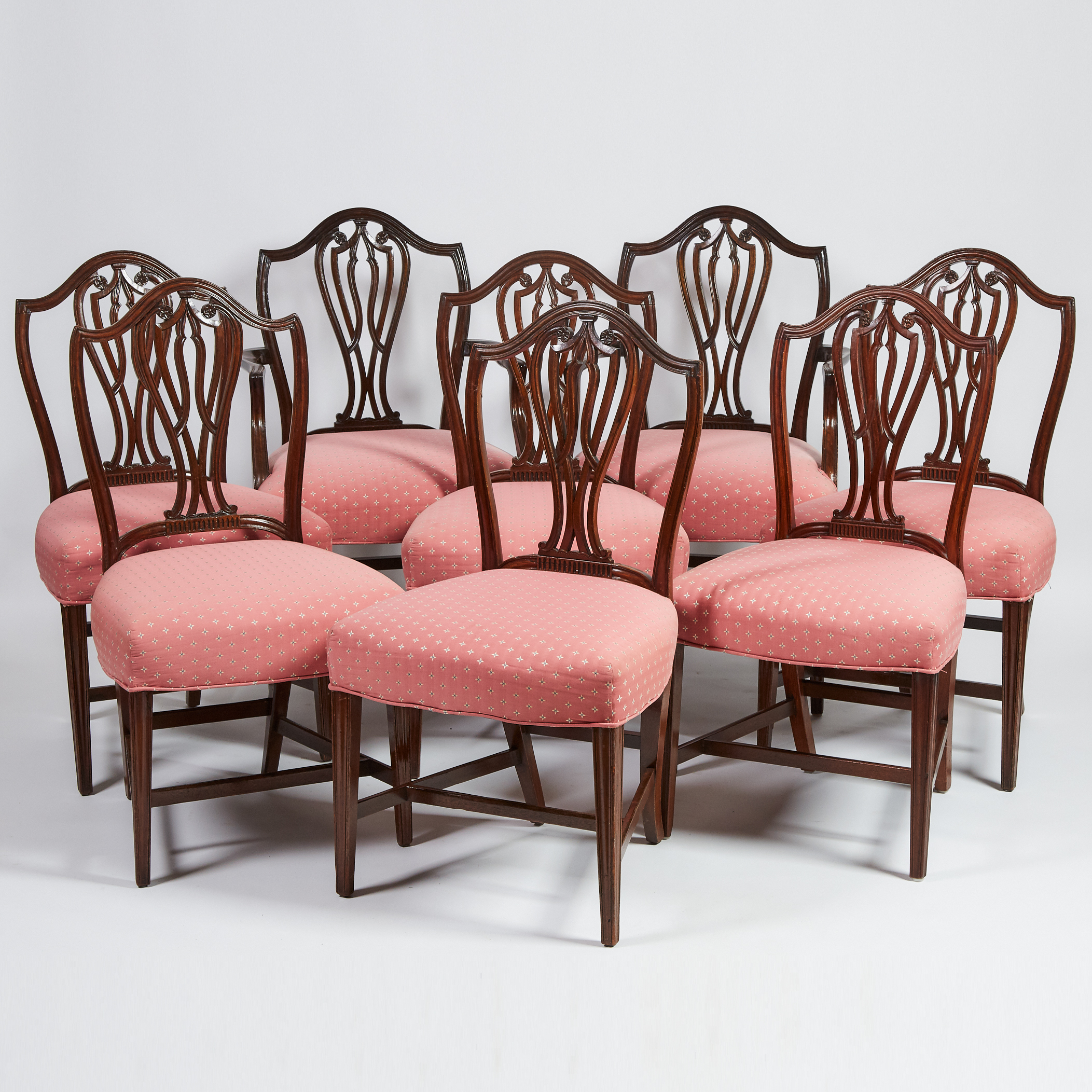 Set of Eight Hepplewhite Style Mahogany Shield Back Dining Chairs, early 20th century