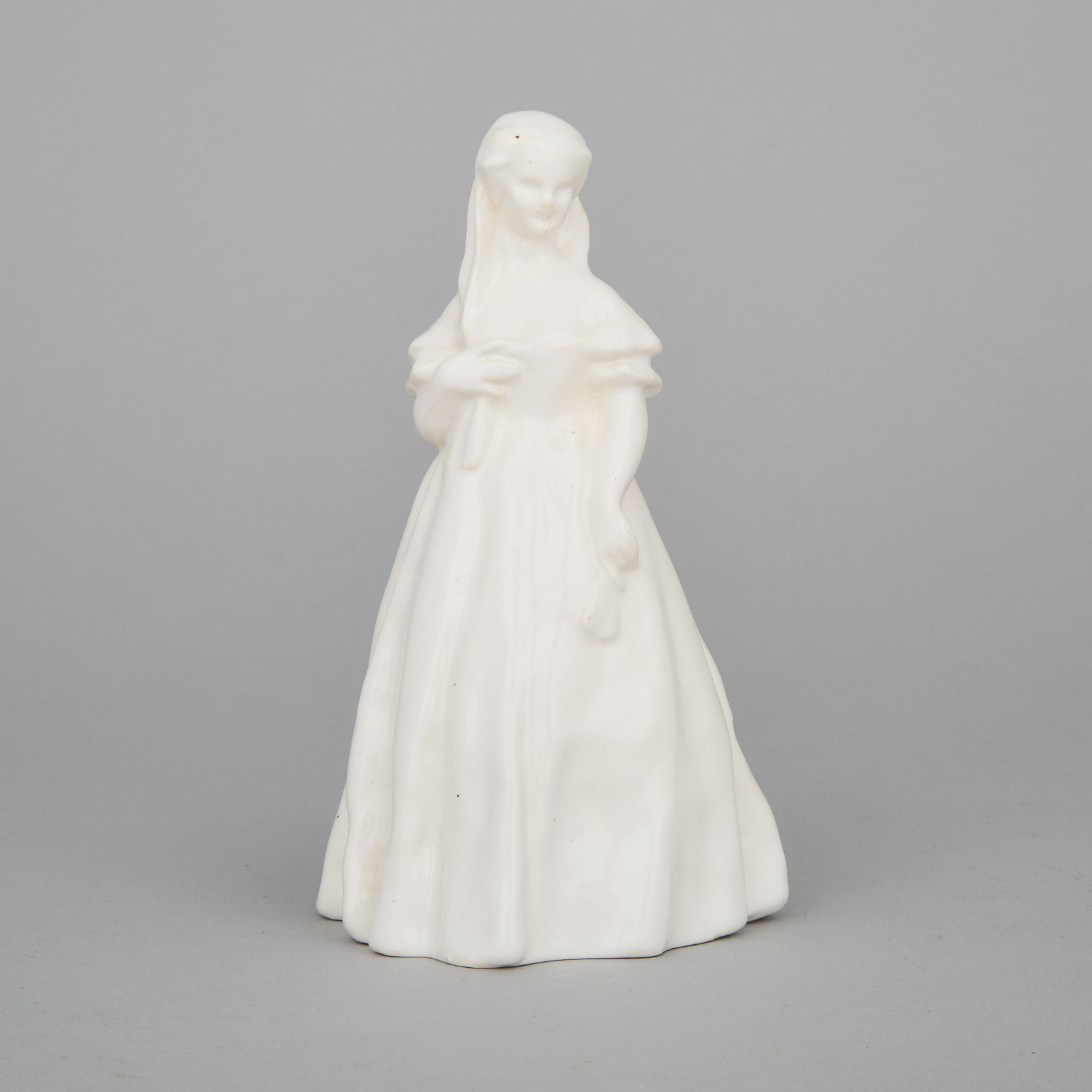 Ashtead Potters White Glazed Figure of a Young Woman with Fan, Phoebe Stabler, c.1925-30