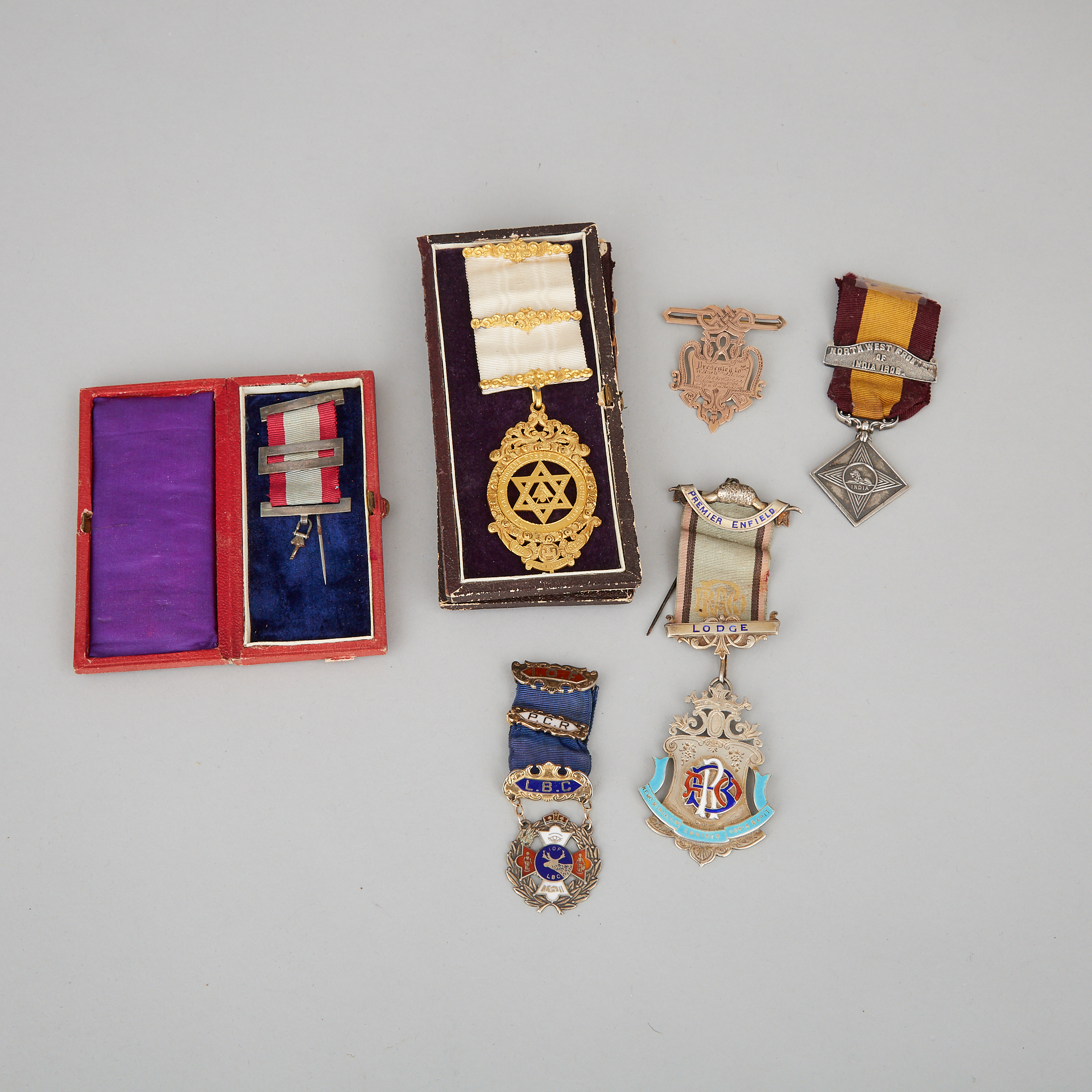 Five Fraternal Order Badges, 19th and  20th centuries