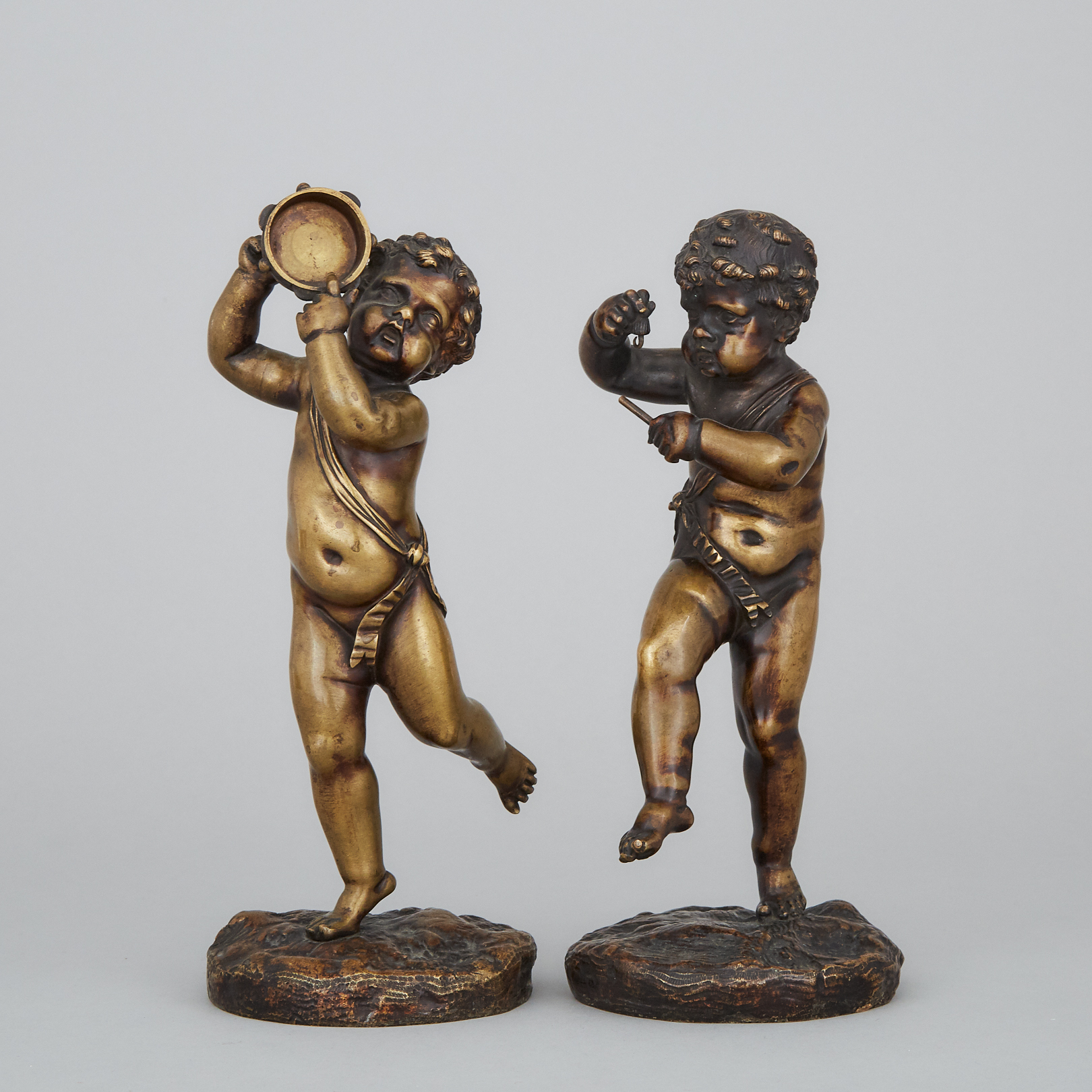 Pair of French Bronze Figures of Cherubic Musicians, 19th century