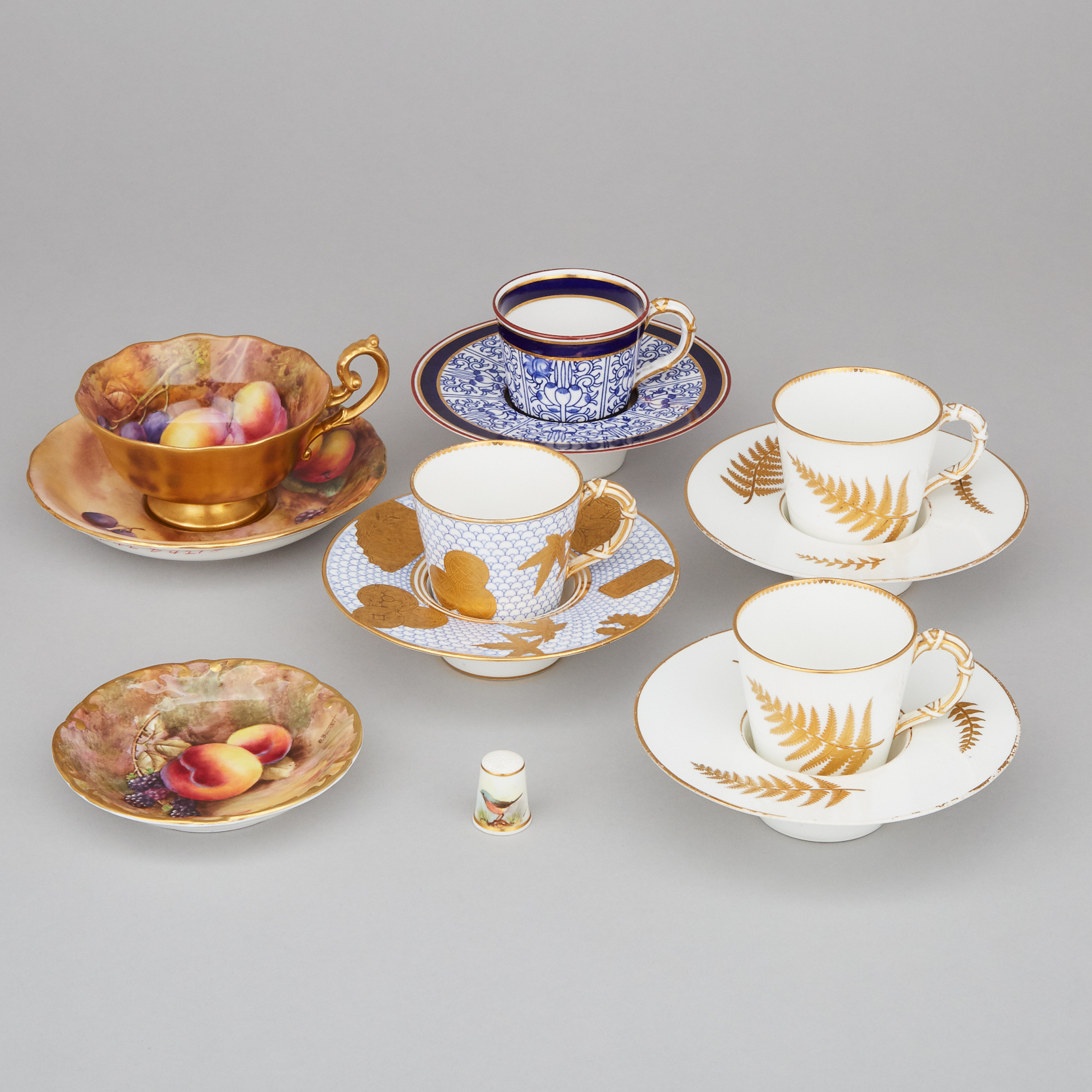 Five Various Royal Worcester Cups and Saucers, late 19th/20th century