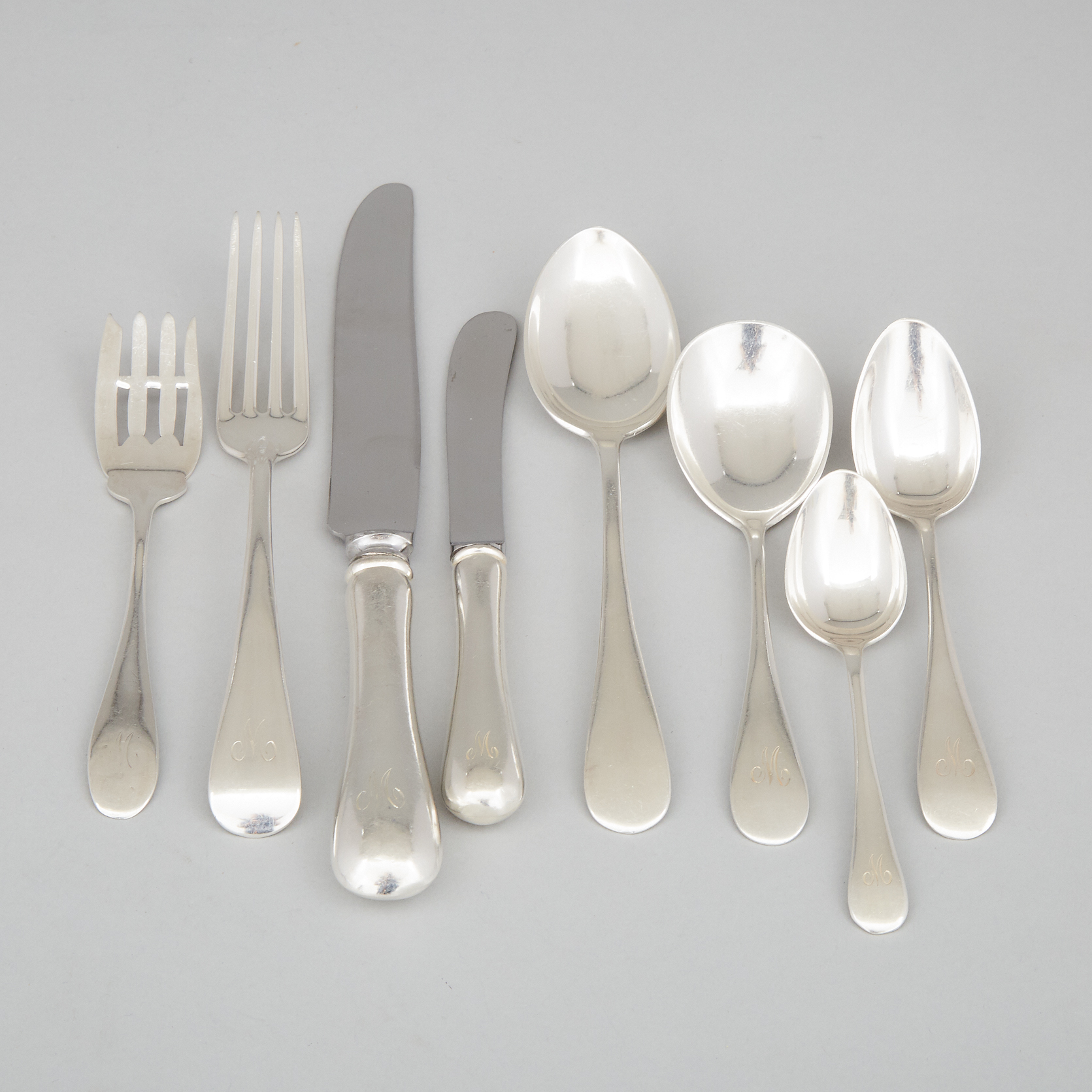 Canadian Silver ‘Old English’ Pattern Flatware Service, Henry Birks & Sons, Montreal, Que. and Roden Bros., Toronto, Ont., 20th century