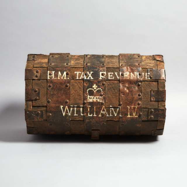Small Iron Strapped Oak Domed Trunk Inscribed William IV Tax Revenue