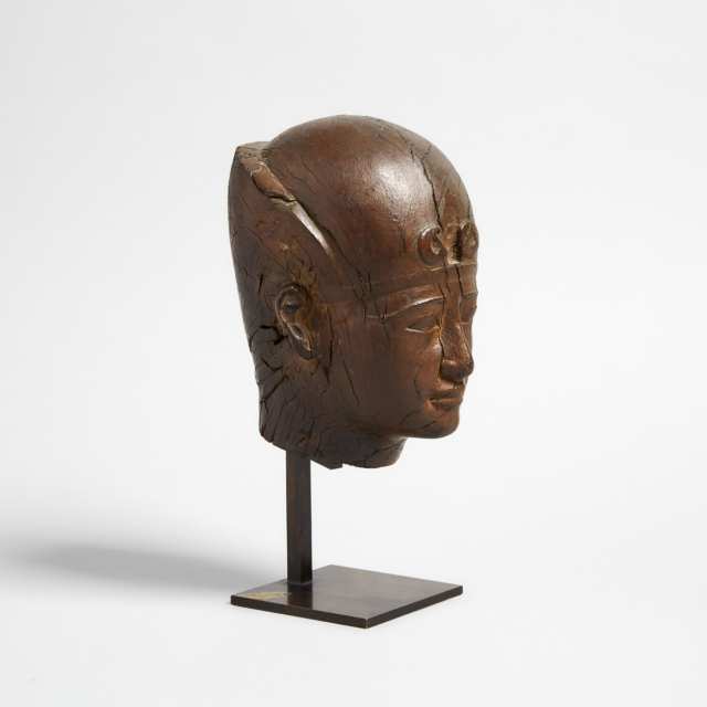 Egyptian Wooden Portrait Head of a Pharaoh, New Kingdom, 1550-1069 B.C.