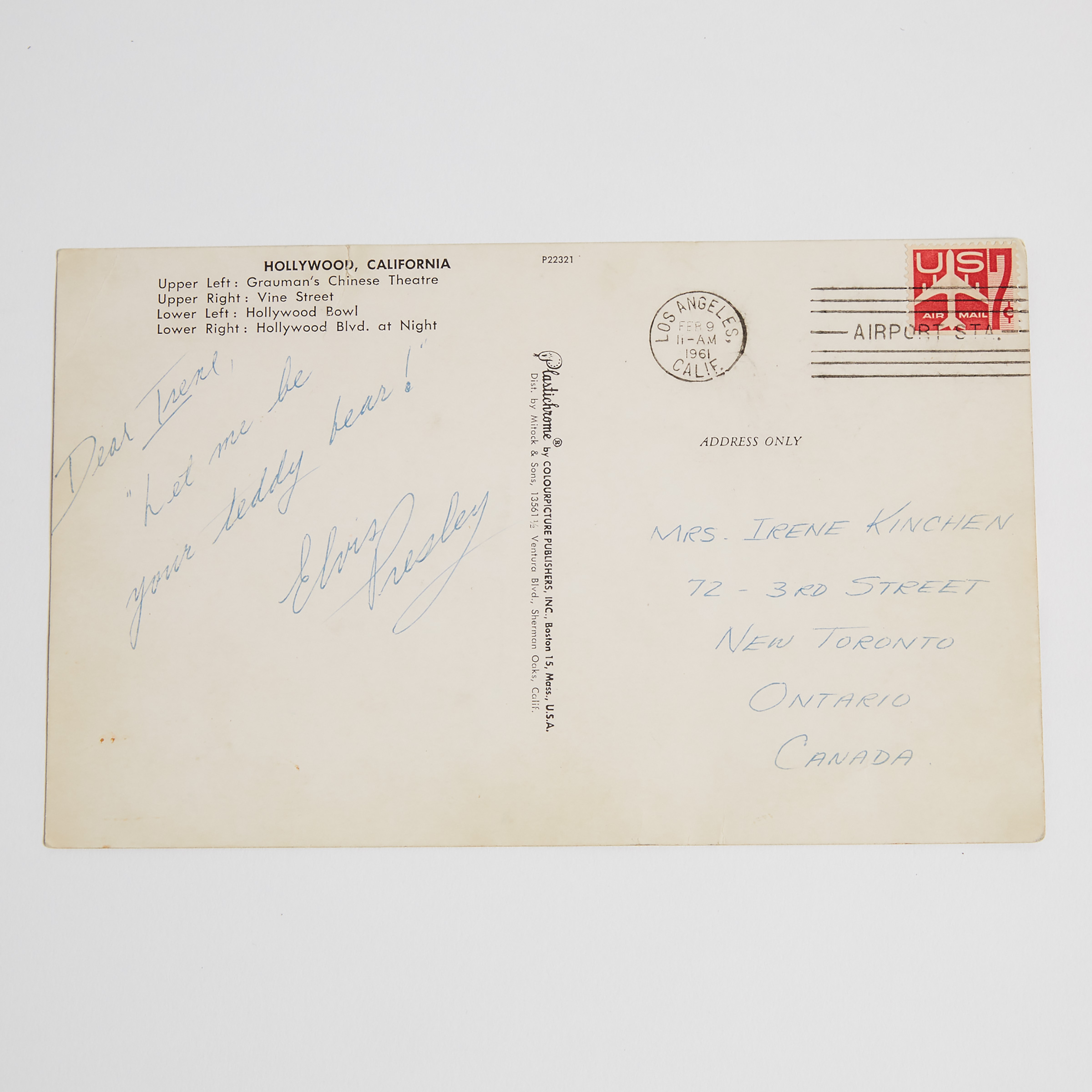 Elvis Presley Autograph Post Card, 1961