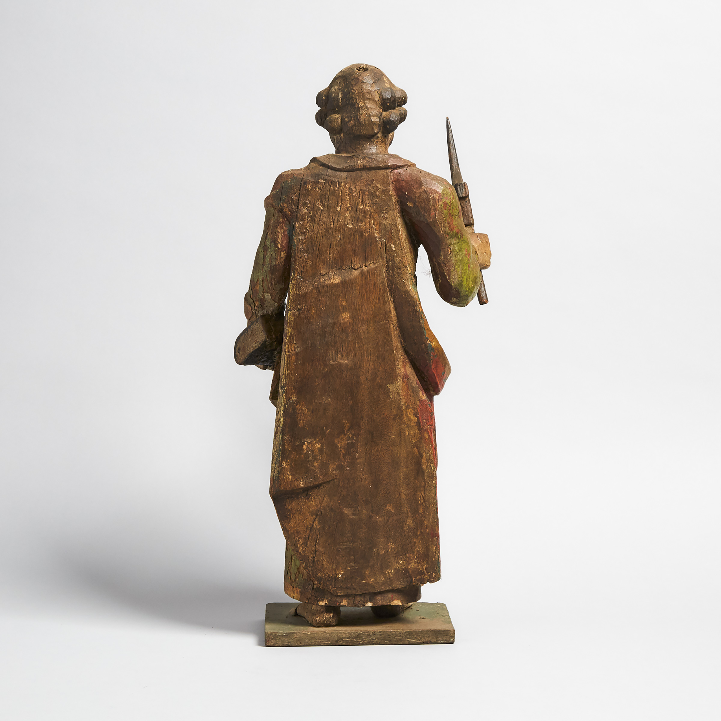Portuguese Carved and Polychromed Wooden FIgure of St. Matthias, 19th century or earlier