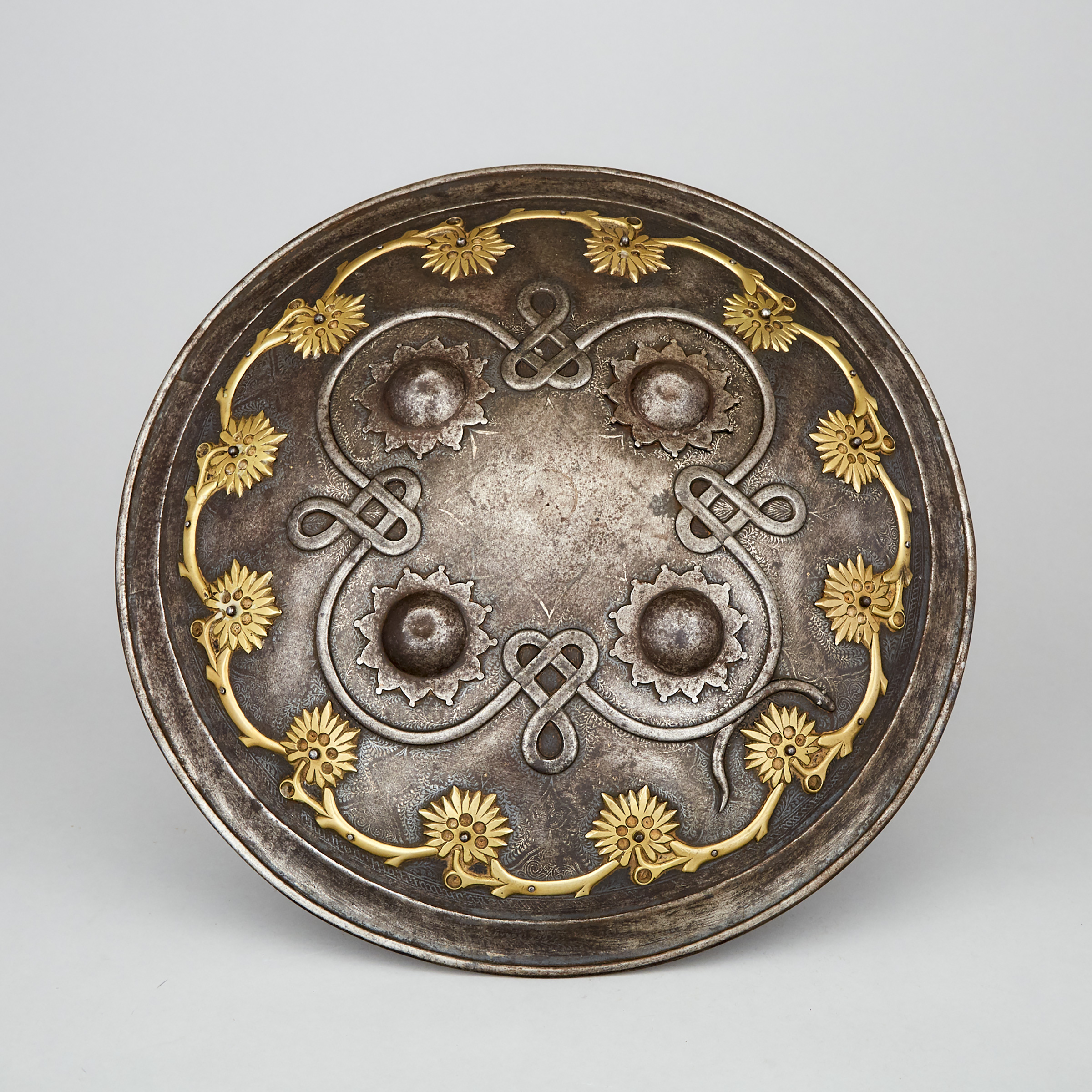 Indo-Persian Silver Koftgari Worked Dhal, 18th/19th century