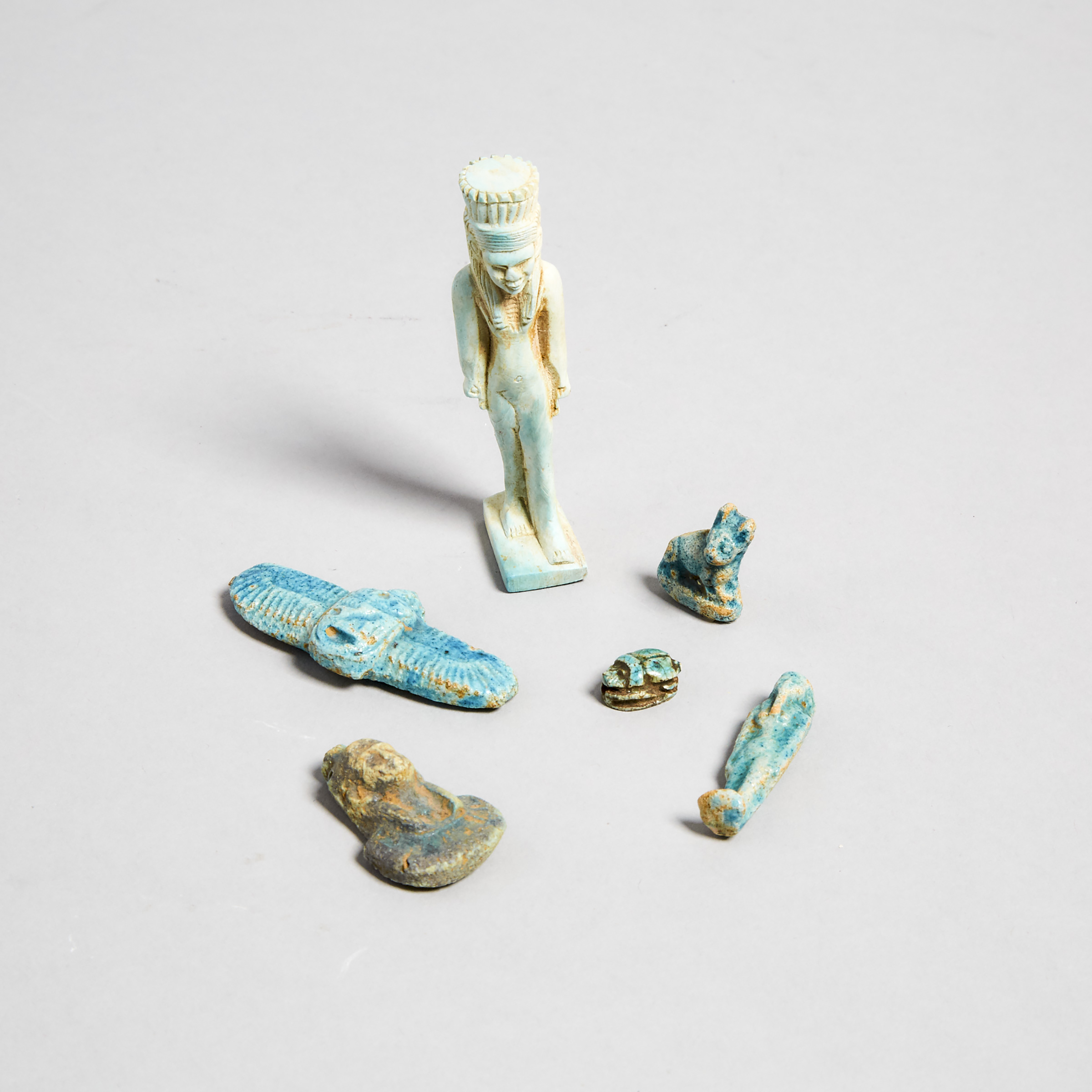Six Egyptian Faience Amulets, Late Period, 3500-30 B.C.