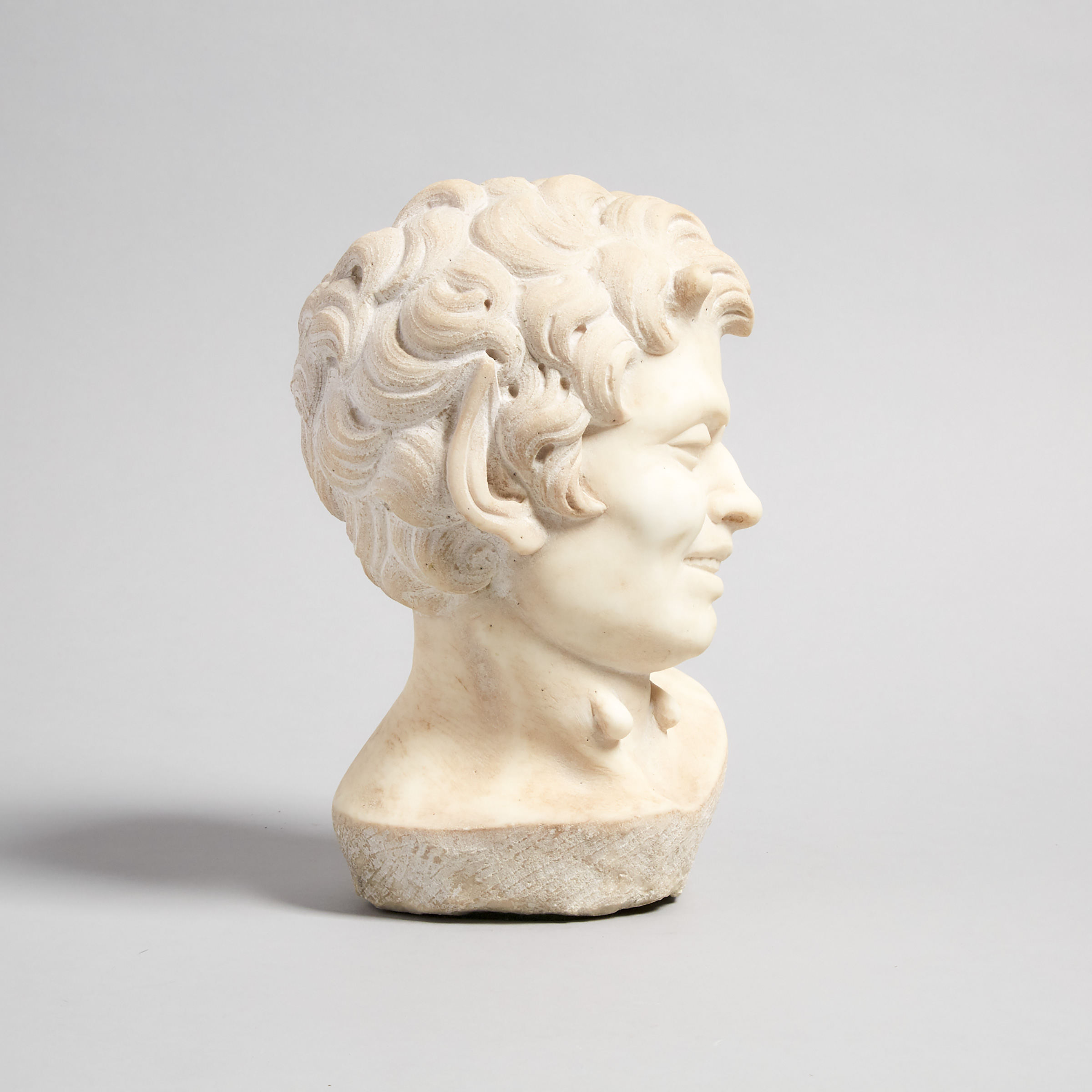 Italian Carved Marble Head of a Satyr, After the Ancient, 19th/early 20th century