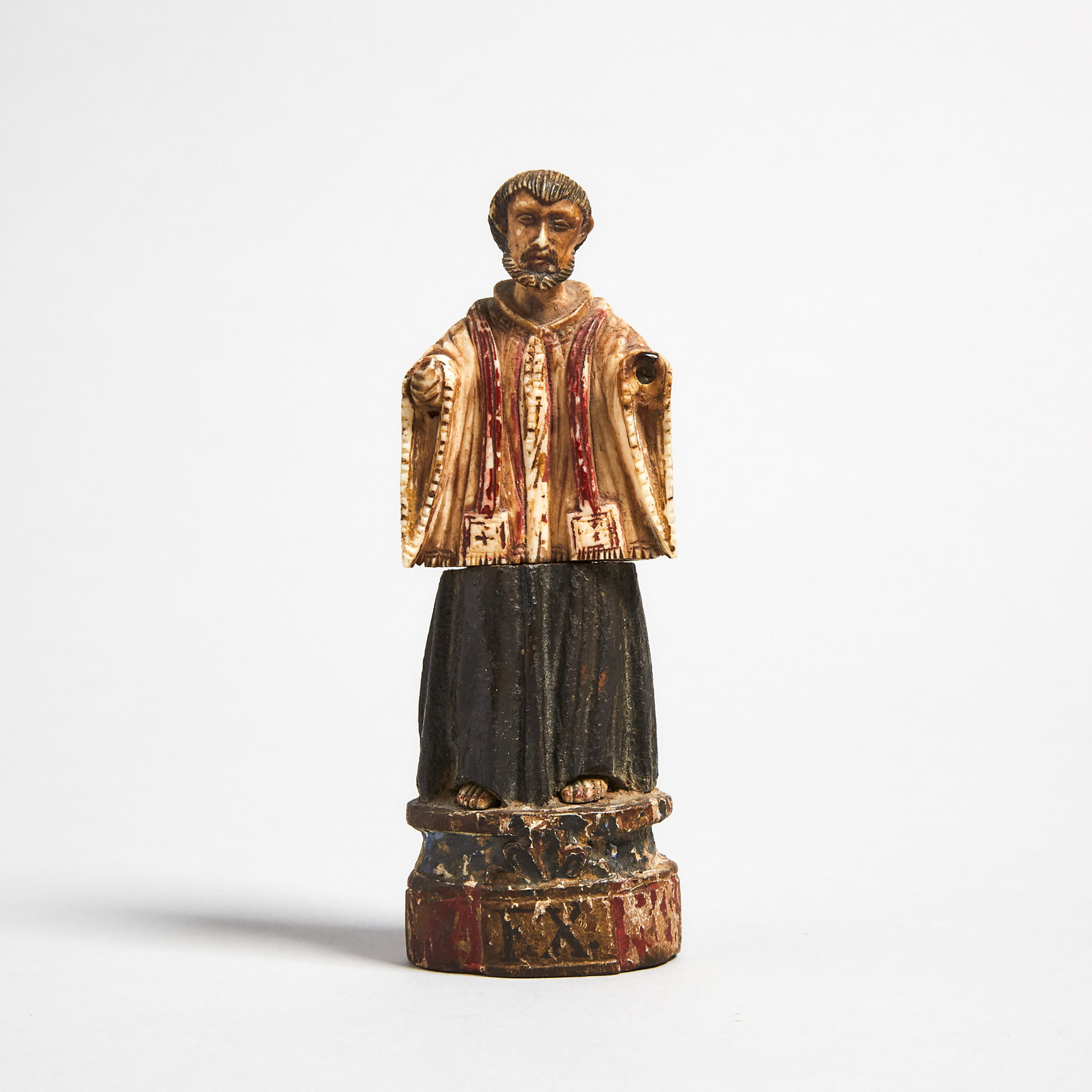 Indo-Portuguese Polychromed Bone and Wood Figure of St. Francis Xavier, Goa, 18th century