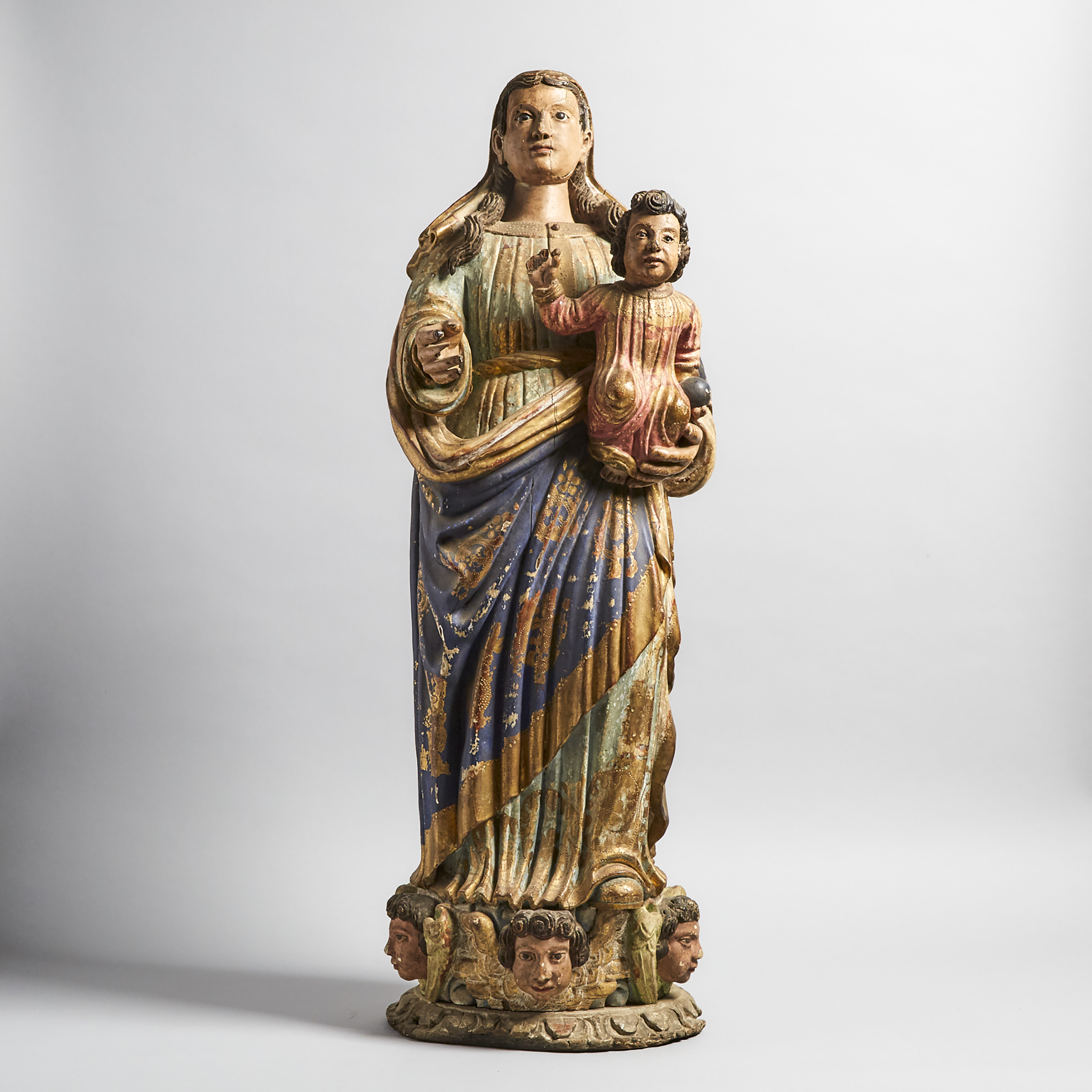 Large Portuguese Carved, Polychromed and Parcel Gilt Group of the Virgin and Child, 19th century
