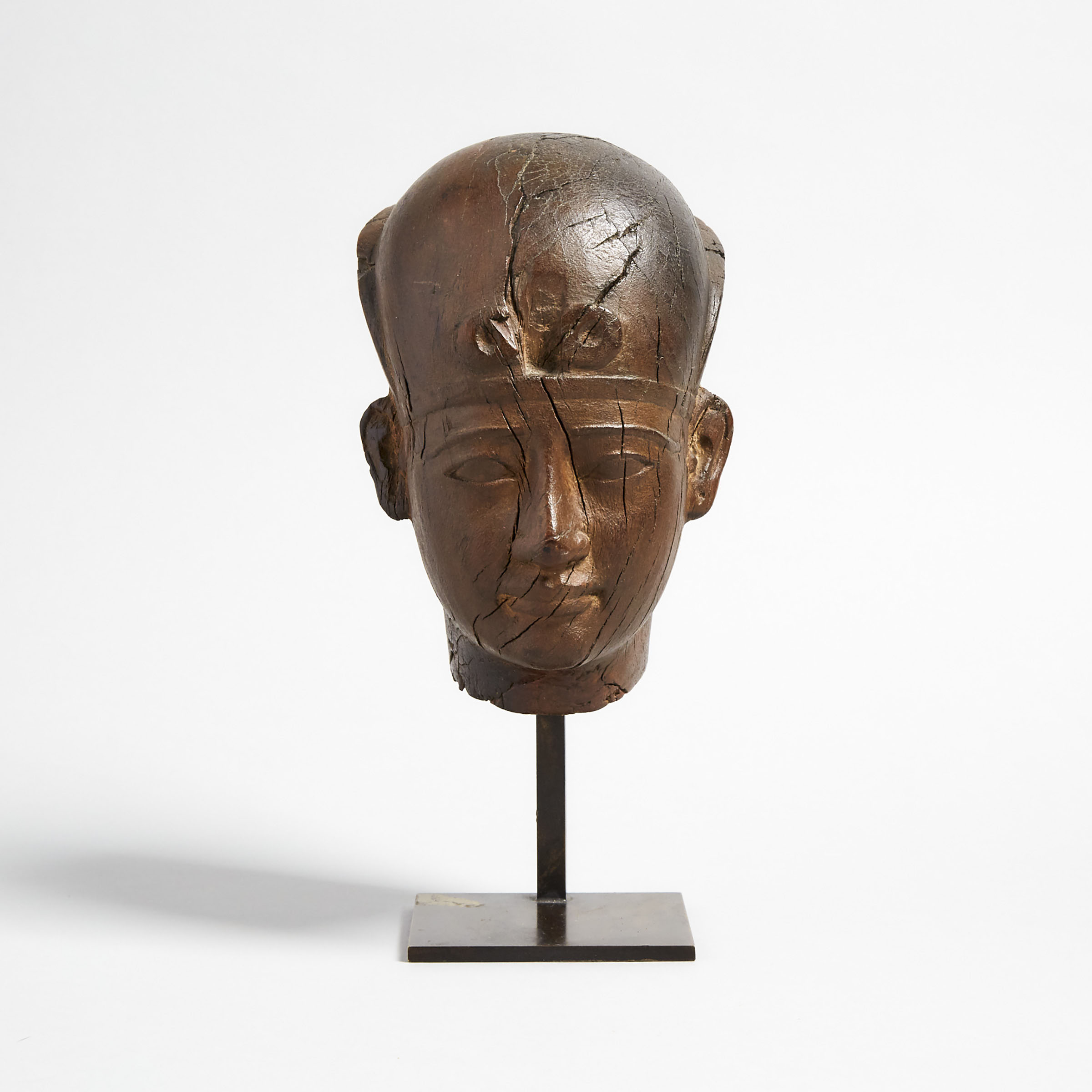 Egyptian Wooden Portrait Head of a Pharaoh, New Kingdom, 1550-1069 B.C.