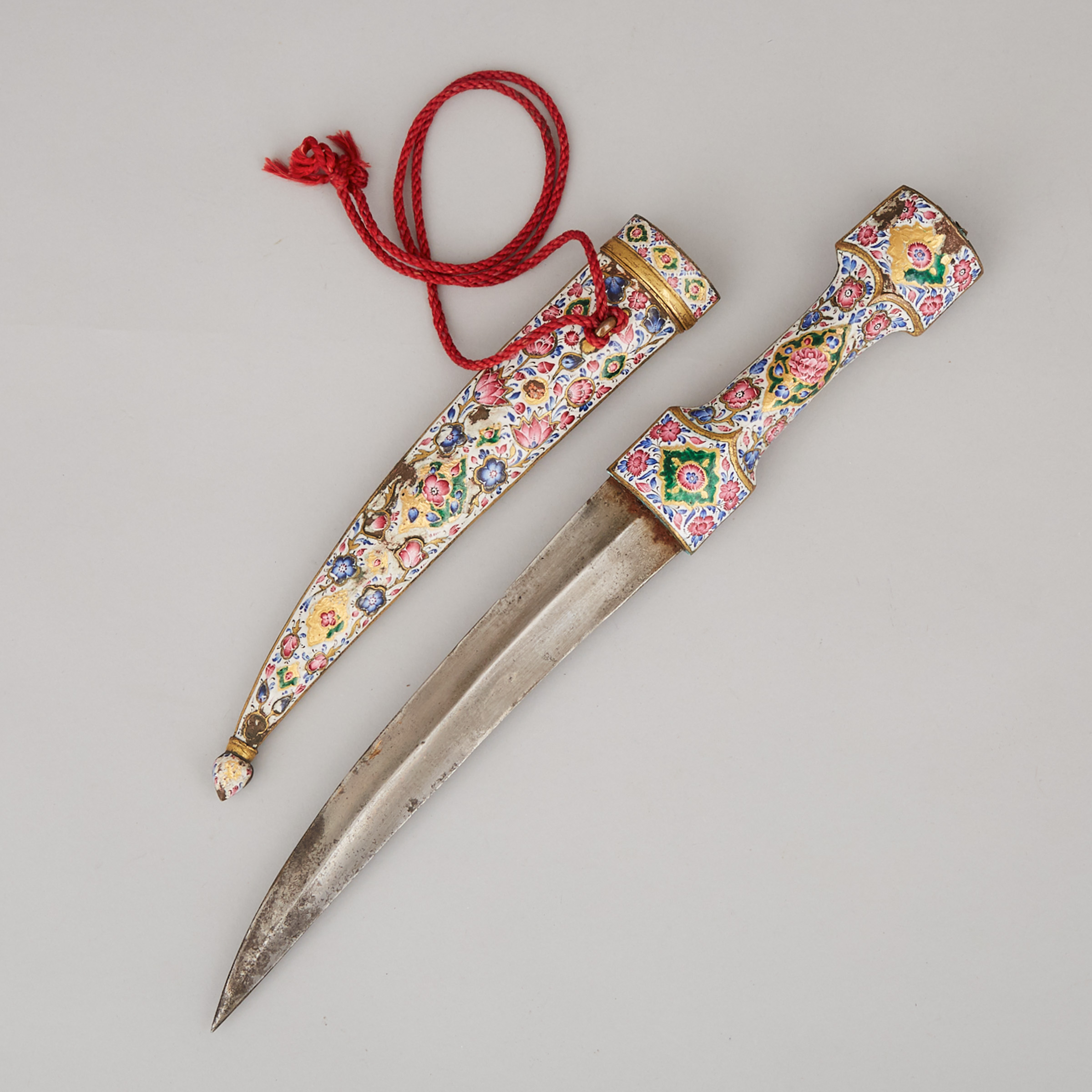 Persian Ottoman Enamelled and Gilt Presentation Jambiya Dagger, mid 19th century