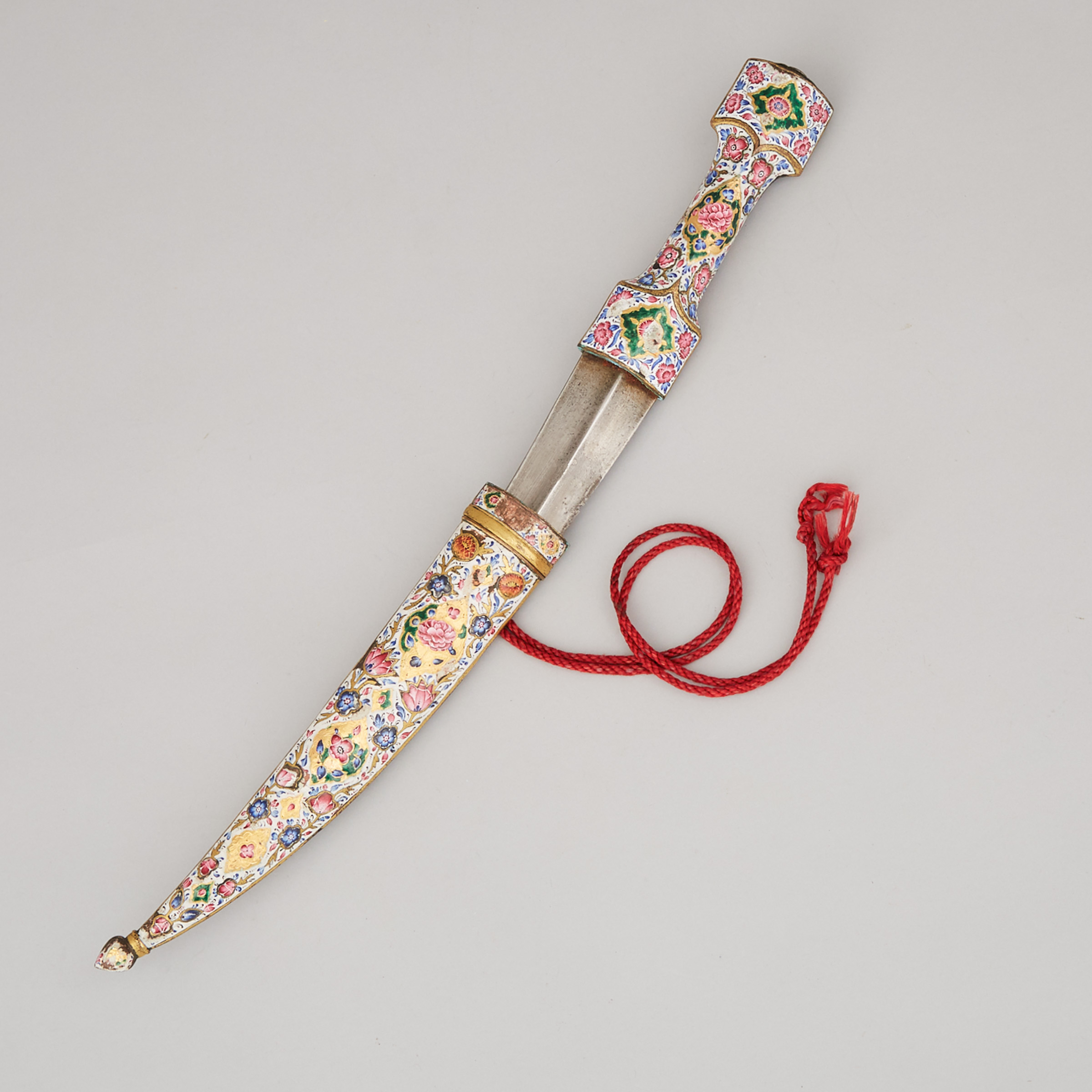 Persian Ottoman Enamelled and Gilt Presentation Jambiya Dagger, mid 19th century