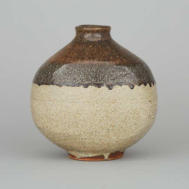 A Mingei Flattened Flask Pottery Vase, Circa 1960
